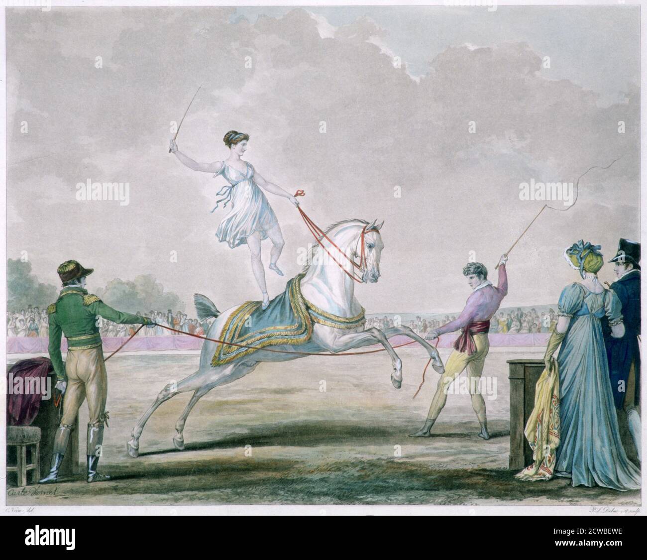Übungen des Zirkuspferdes', c1818-1836. Künstler: Carle Vernet. Antoine Charles Horace Vernet (1758-1836) war ein französischer Maler, geboren in Bordeaux. Mit Talent von einem jungen Alter, waren Vernets Reiterkunst beliebt, er setzte Malerei bis zur Französischen Revolution. Stockfoto