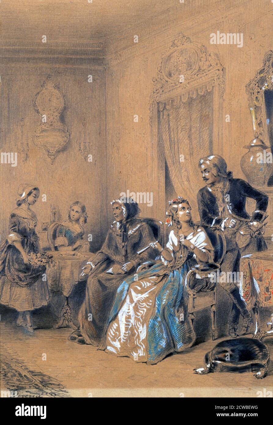 Indoor Scene', c1815-1865. Künstler: Eugene Deveria. Eugene Francois Marie Joseph Deveria (1805-1865) war ein französischer romantischer Maler der Geschichtsmalerei. Stockfoto