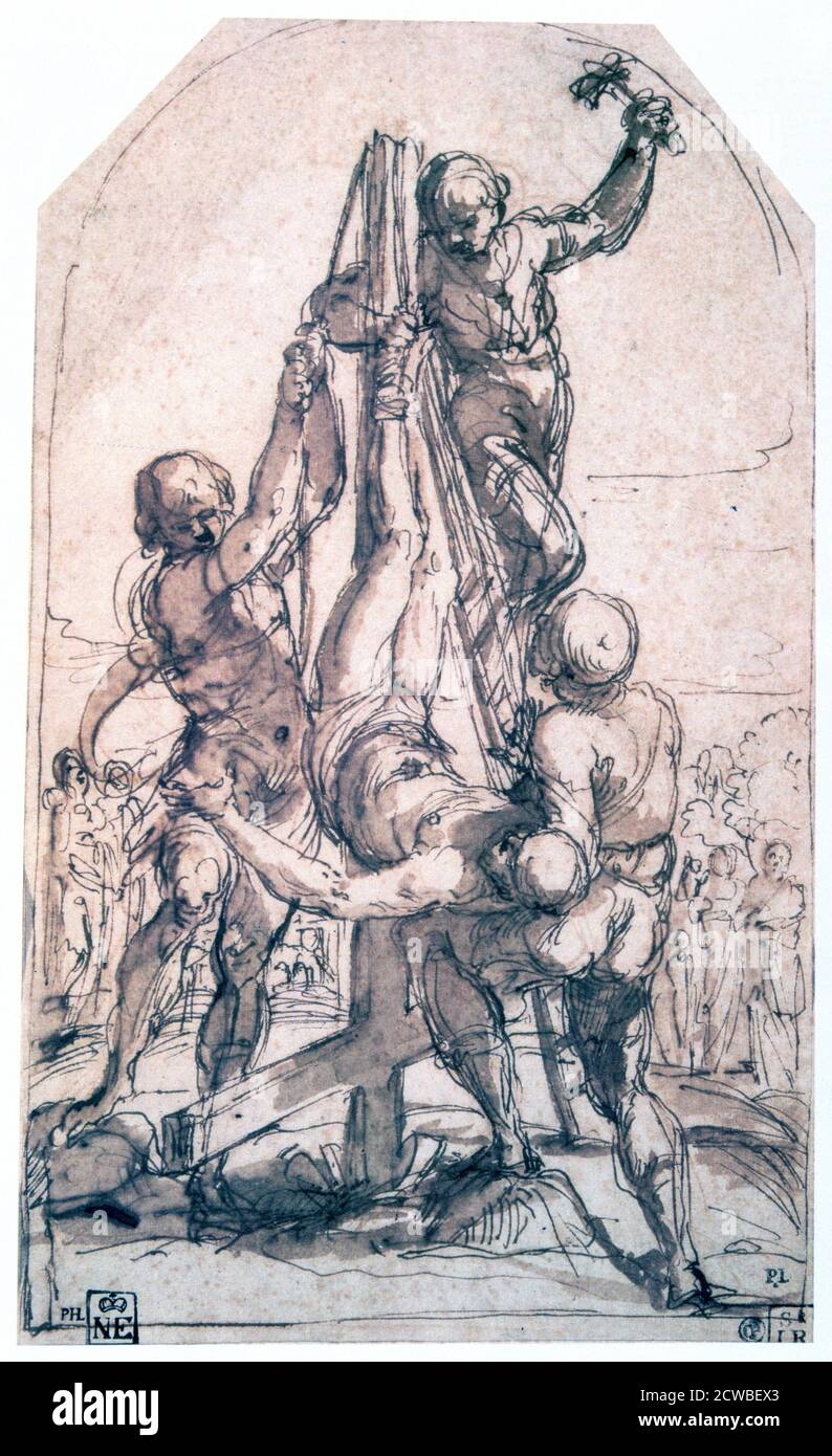Kreuzigung des heiligen Petrus, c1600-1642. Künstler: Guido Reni. Guido Reni (1575-1642) war ein italienischer Maler des Barock. Stockfoto