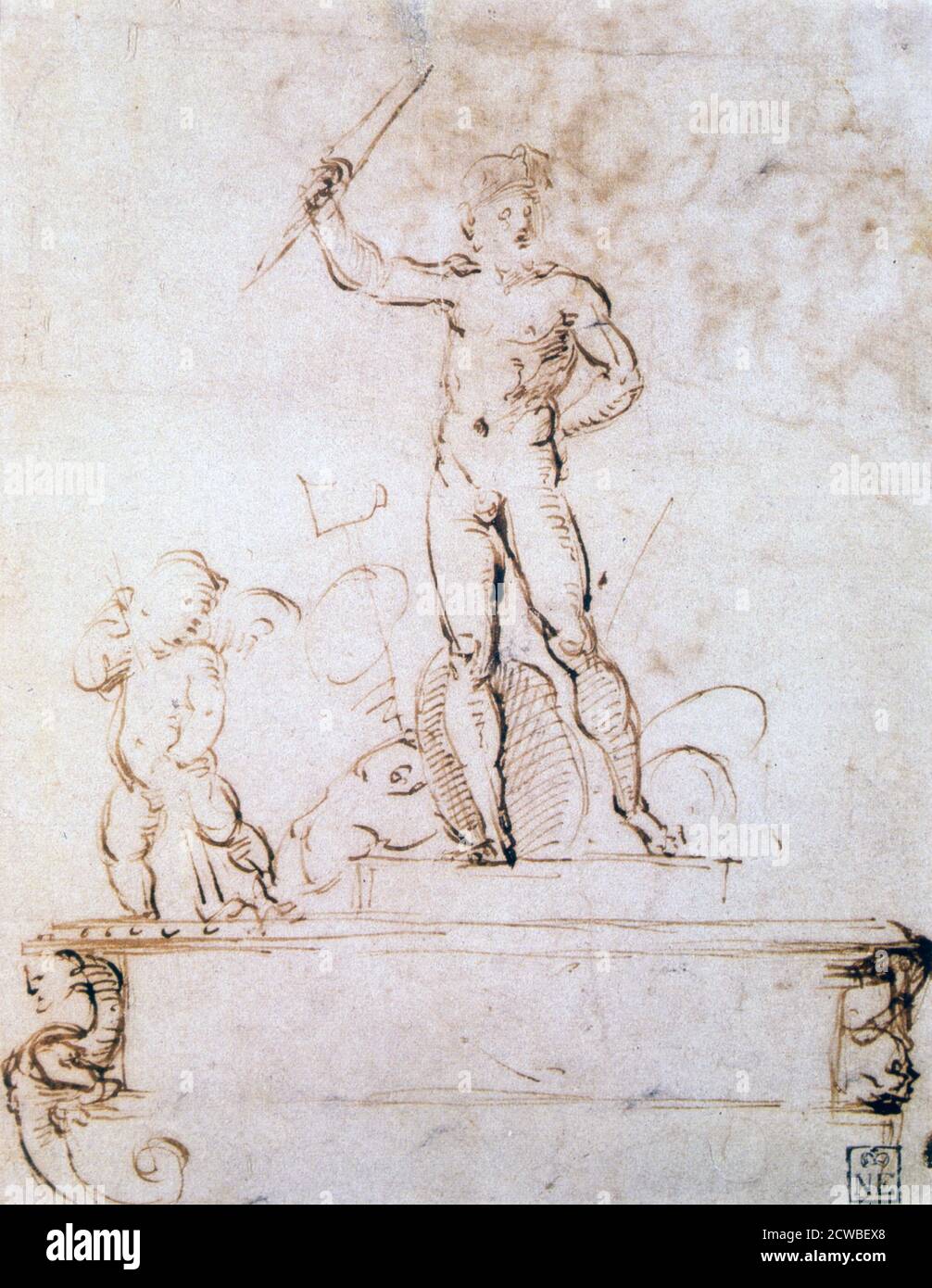 Skizzieren Komposition für eine Dekoration eines Festivals, c1500-1520. Künstler: Raphael. Raphael (1483-1520) war ein italienischer Maler und Architekt der Hochrenaissance. Seine Arbeit wird für seine Klarheit der Form, Leichtigkeit der Komposition und visuelle Leistung der menschlichen Größe bewundert. Stockfoto