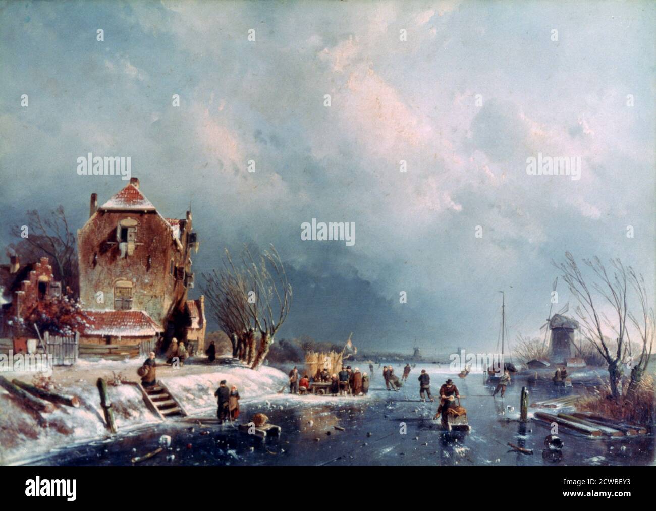Frozen River', 1787-1870. Künstler: Andreas Schelfhout. Andreas Schelfhout war ein niederländischer Maler, Radierer und Lithograph, bekannt für seine Landschaftsbilder und romantischen Gemälde. Stockfoto