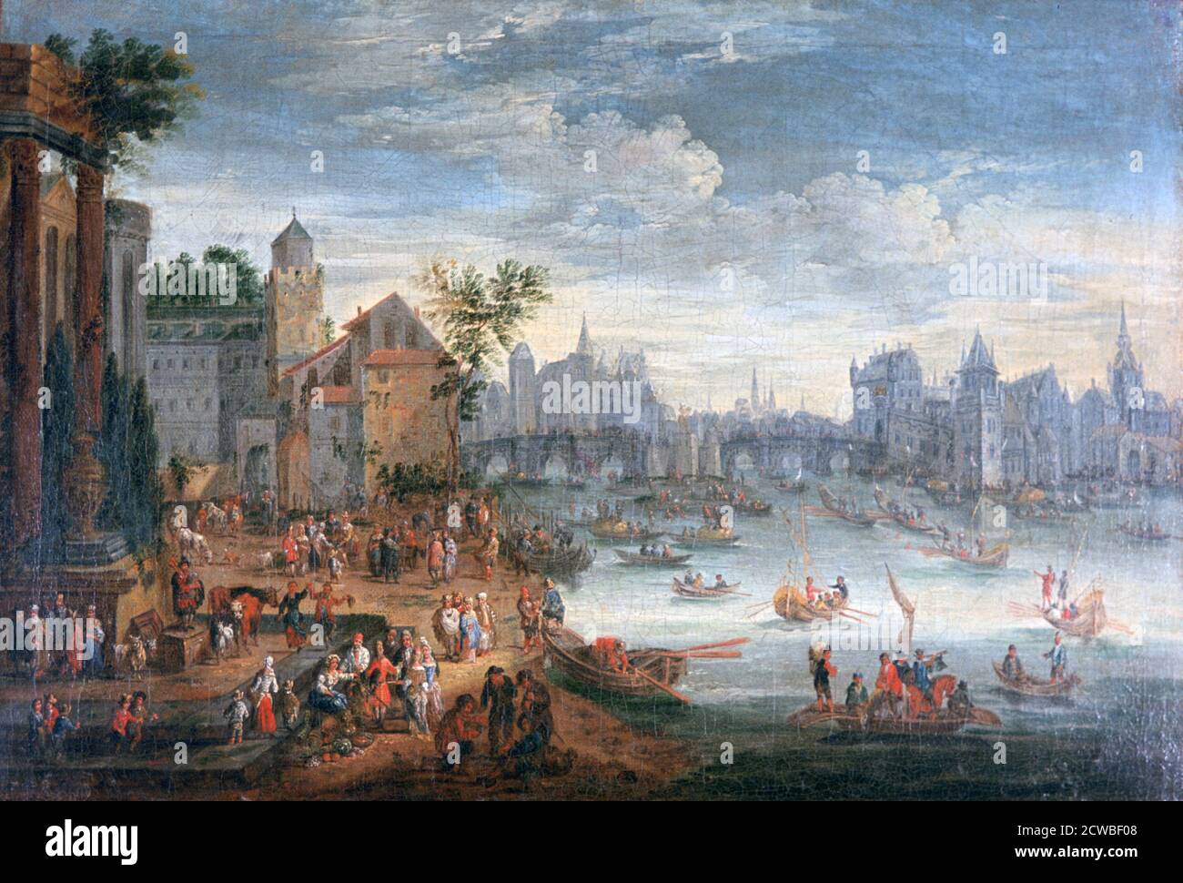 Die seine, Paris', 17. Jahrhundert. Künstler: Mathieu Schoewaerdts. Mathieu Schoewaerdts (c1665-1702) war ein flämischer Maler, Zeichner und Grafiker. Bekannt ist er vor allem für seine Landschaften mit Bäumen, Marinen und Genreszenen. Stockfoto