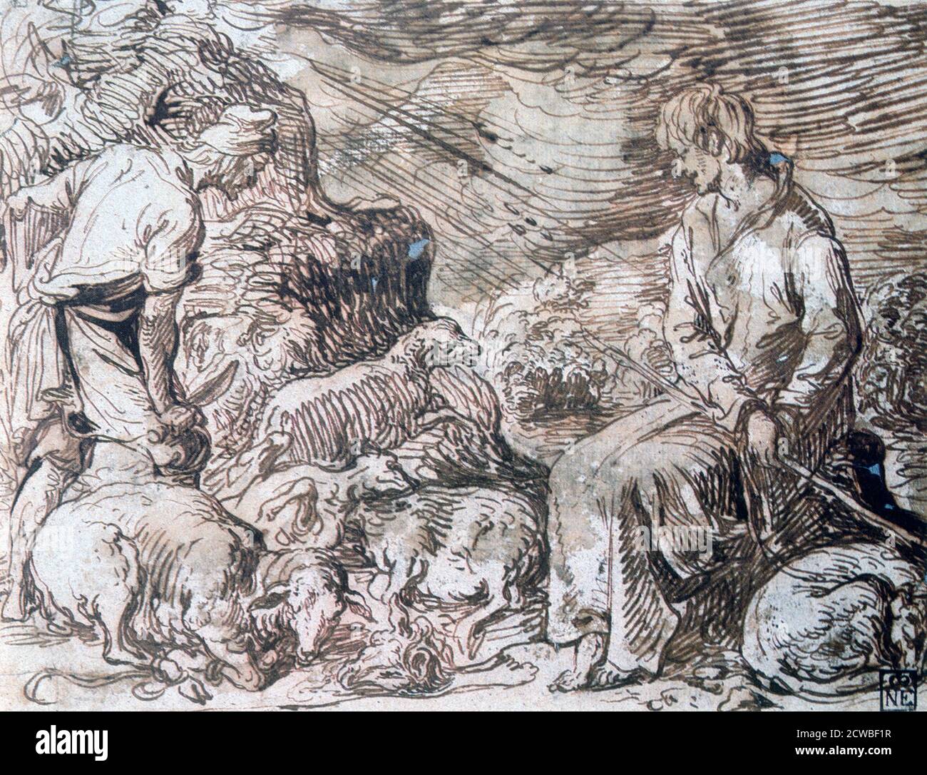 Hippokrate und Demokrat', c1584-1629. Künstler: Jacques de Gheyn II. Jacques de Gheyn II. (1565-1629) war ein niederländischer Maler und Kupferstecher. Sein Werk zeigt den Übergang vom Nordmanierismus zum niederländischen Realismus im Laufe seines Lebens. Stockfoto