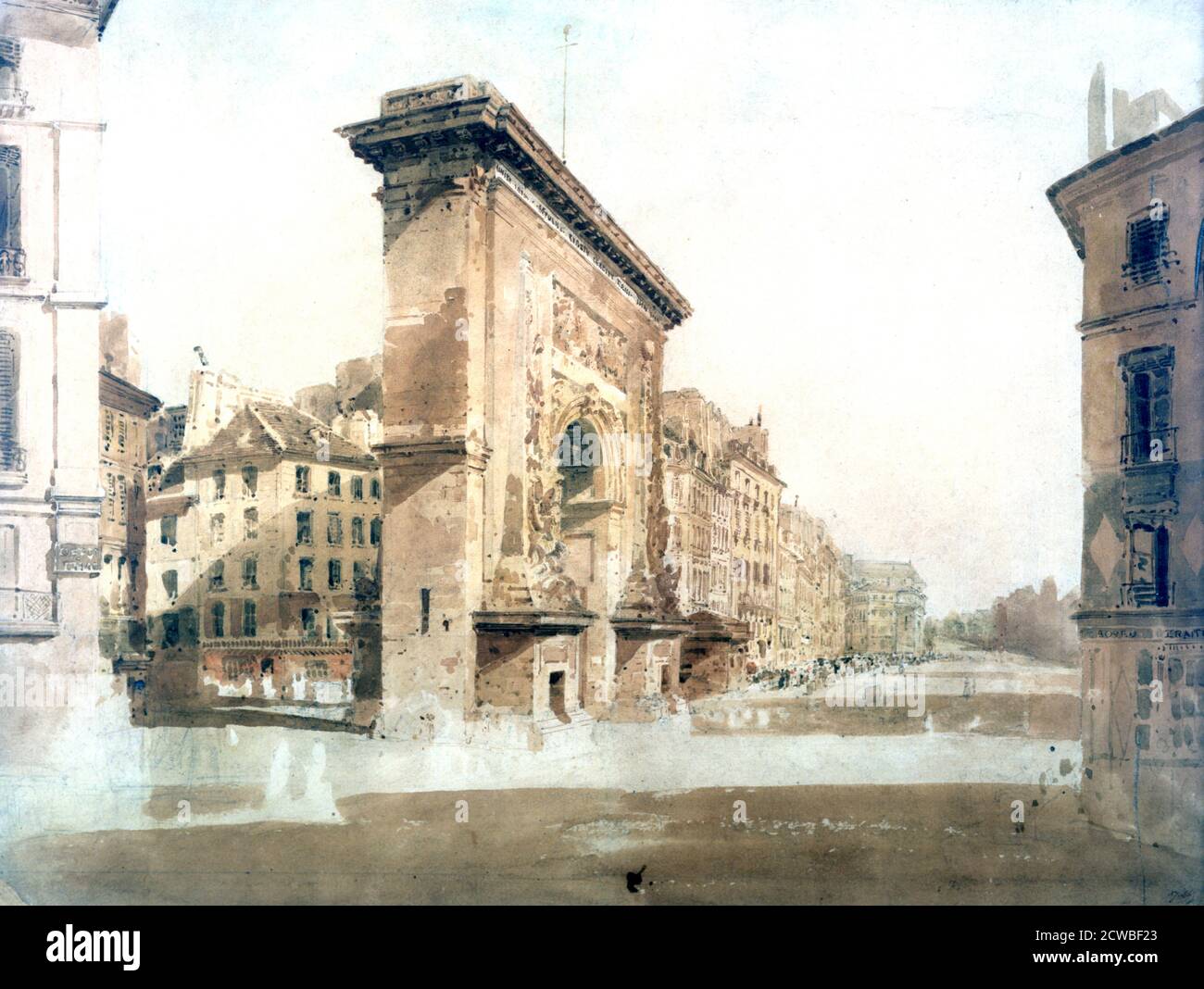 La Porte St Denis, Paris', 1800. Künstler: Thomas Girtin. Thomas Girtin (1775-1802) war ein englischer Aquarellist und Radierer. Ein Freund und Rivale von J. M. W. Turner. Stockfoto
