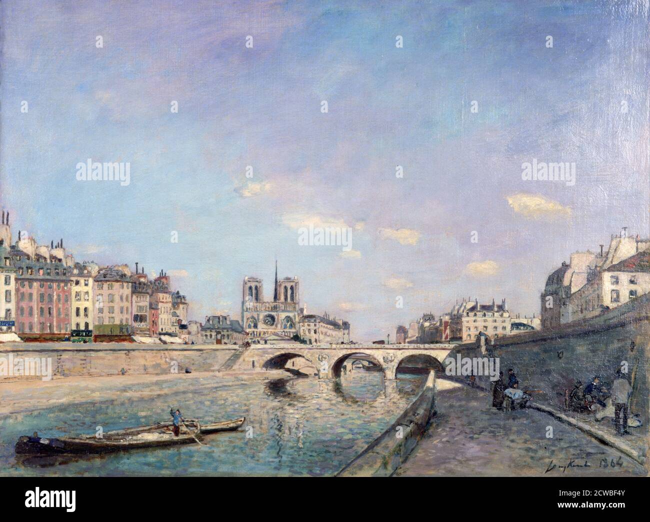 Die seine und Notre-Dame in Paris', 1864. Künstler: Johan Barthold Jongkind. Johan Barthold Jongkind war ein niederländischer Maler und Grafiker. Er malte Meereslandschaften und gilt als Vorläufer des Impressionismus. Stockfoto