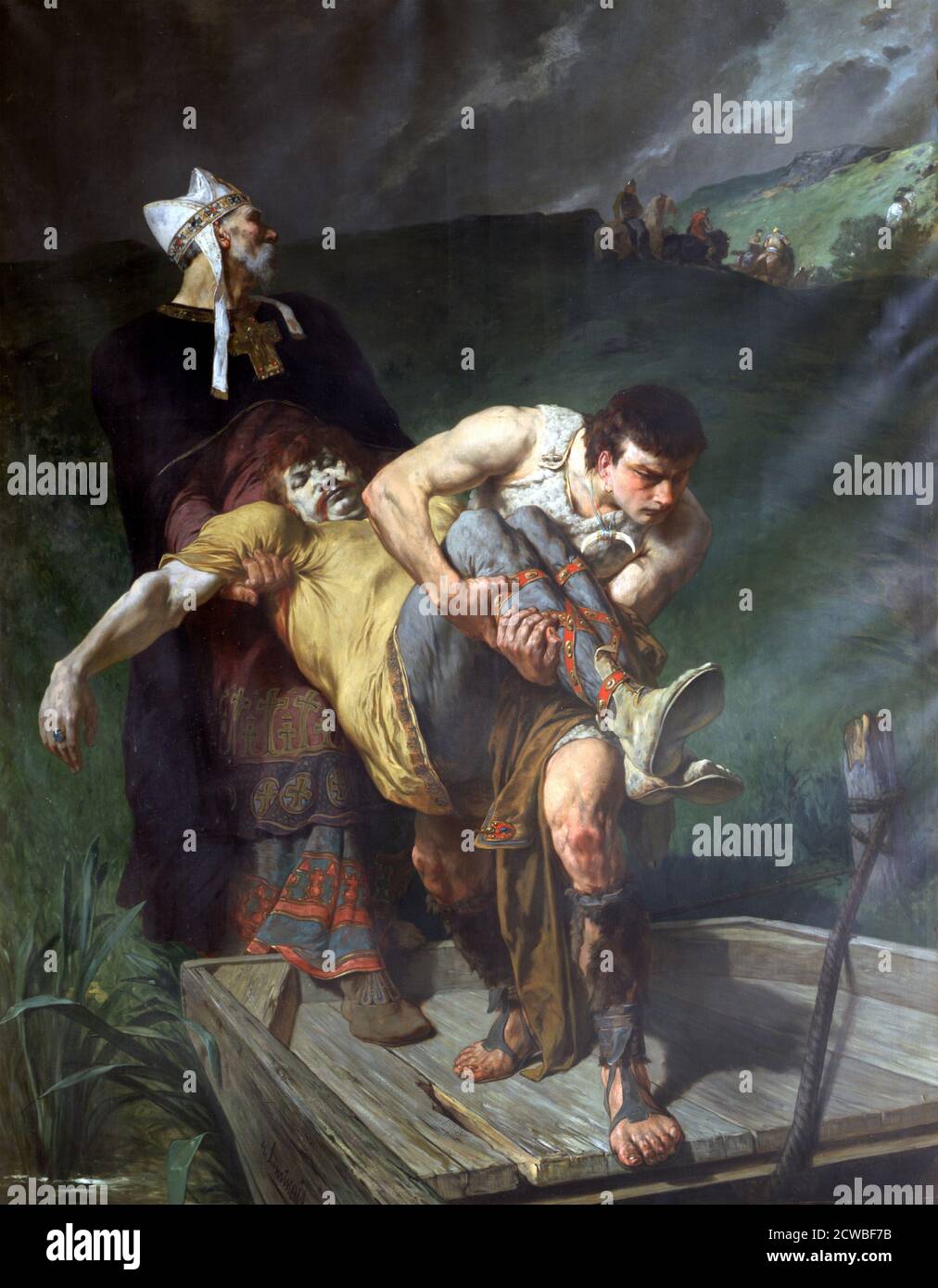 Carrying the Dead', c1842-1896. Künstler: Evariste Vital Luminais. Evariste Vital Luminais (1821-1896) war ein französischer Maler, dessen Werk die frühe französische Geschichte schildert. Stockfoto