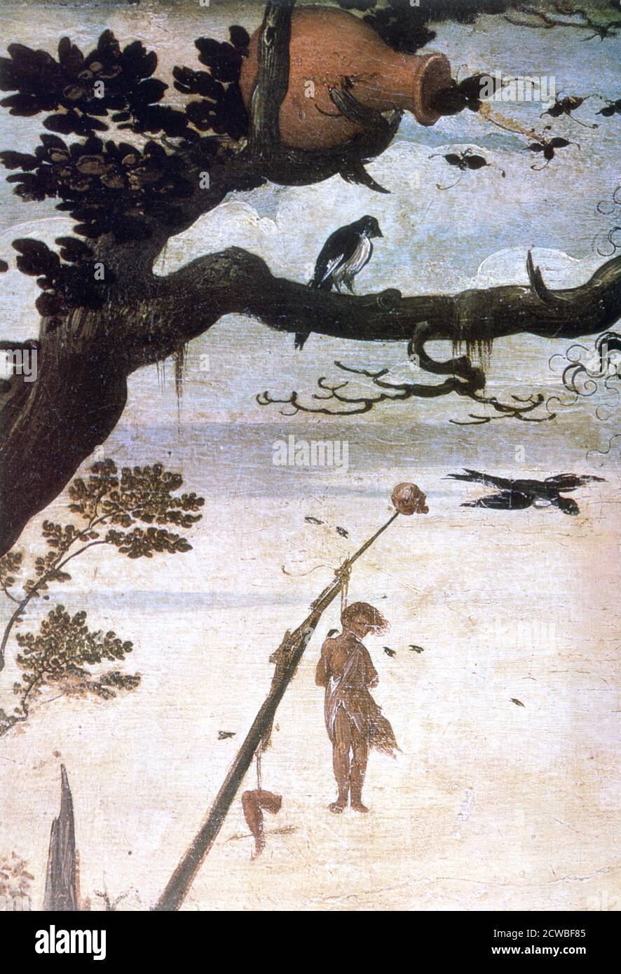 Landschaftsbild, Legende des Heiligen Christophorus, 19. Jahrhundert, Künstler: Jan Mandyn. Der Heilige Christopher ist ein von den Katholiken verehrter heiliger. Stockfoto