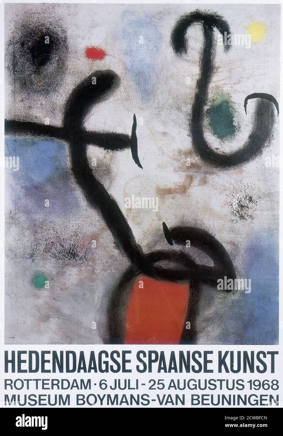 Plakat für eine spanische Kunstausstellung in Rotterdam 1968. Lithographie im surrealistischen Stil des spanischen Künstlers Joan Miro.(1893 - 1983) Maler, Bildhauer und Keramiker, geboren in Barcelona. Stockfoto