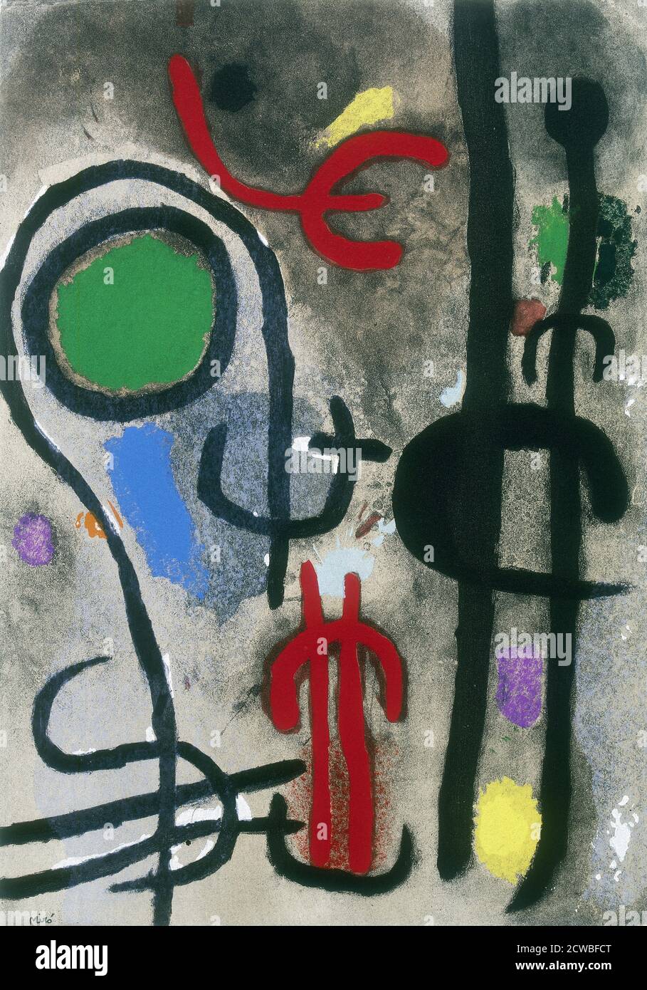 (Nachher) Joan Miro (1893-1983); drei Pochöre aus 'Cartones' (Cramer 103) drei Pochöre in Farben auf Offset-Lithographien, 1965, aus der Ausgabe von 1200, jeweils auf Wobentpapier Stockfoto