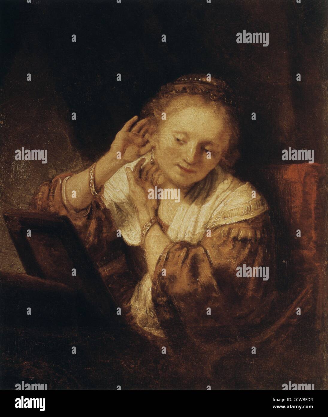 Junge Frau mit Ohrringen, von Rembrandt Harmensz van Rijn, 1657. Stockfoto