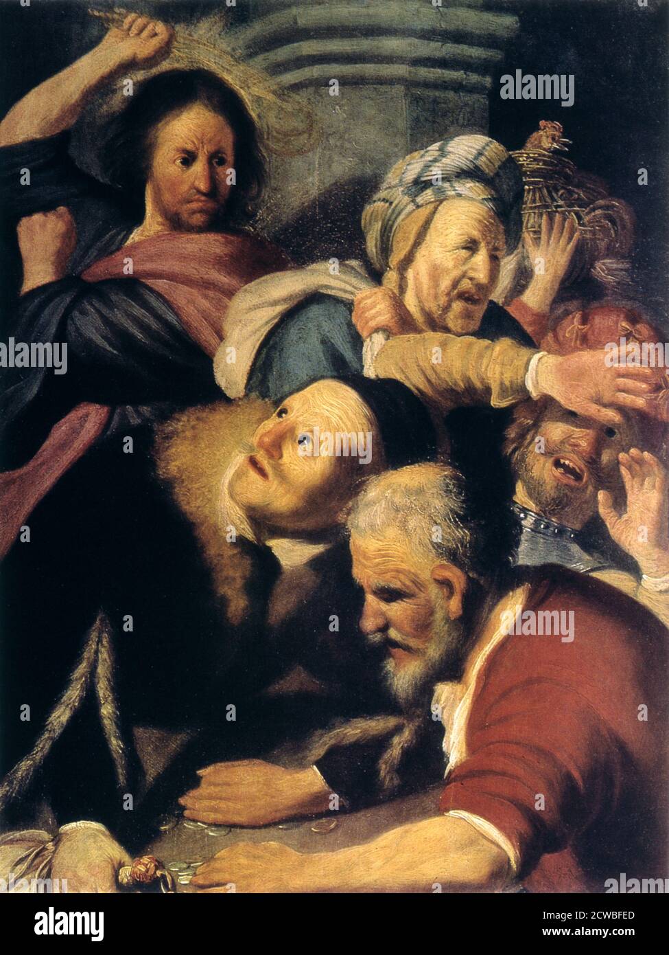 Christ Drives the Money-Changers from the Temple' von Rembrandt Harmensz van Rijn, 1626. Aus dem Puschkin Museum of Fine Art, Moskau. Stockfoto