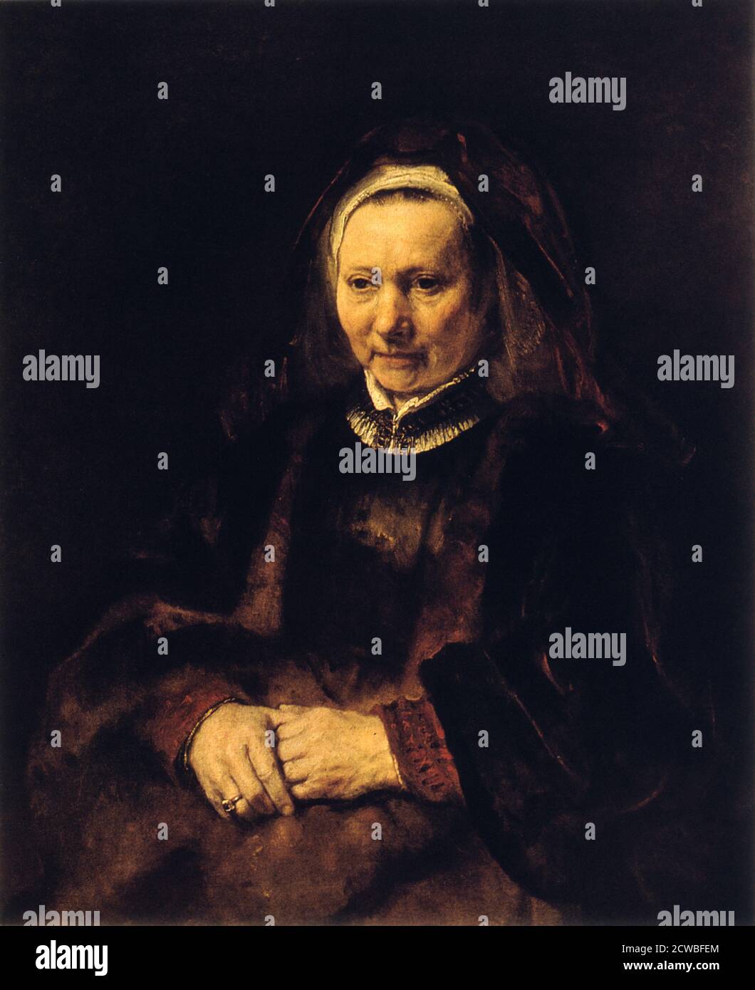 Porträt einer alten Frau, 17. Jahrhundert von Rembrandt Harmensz van Rijn. Aus dem Puschkin Museum of Fine Art, Moskau. Stockfoto