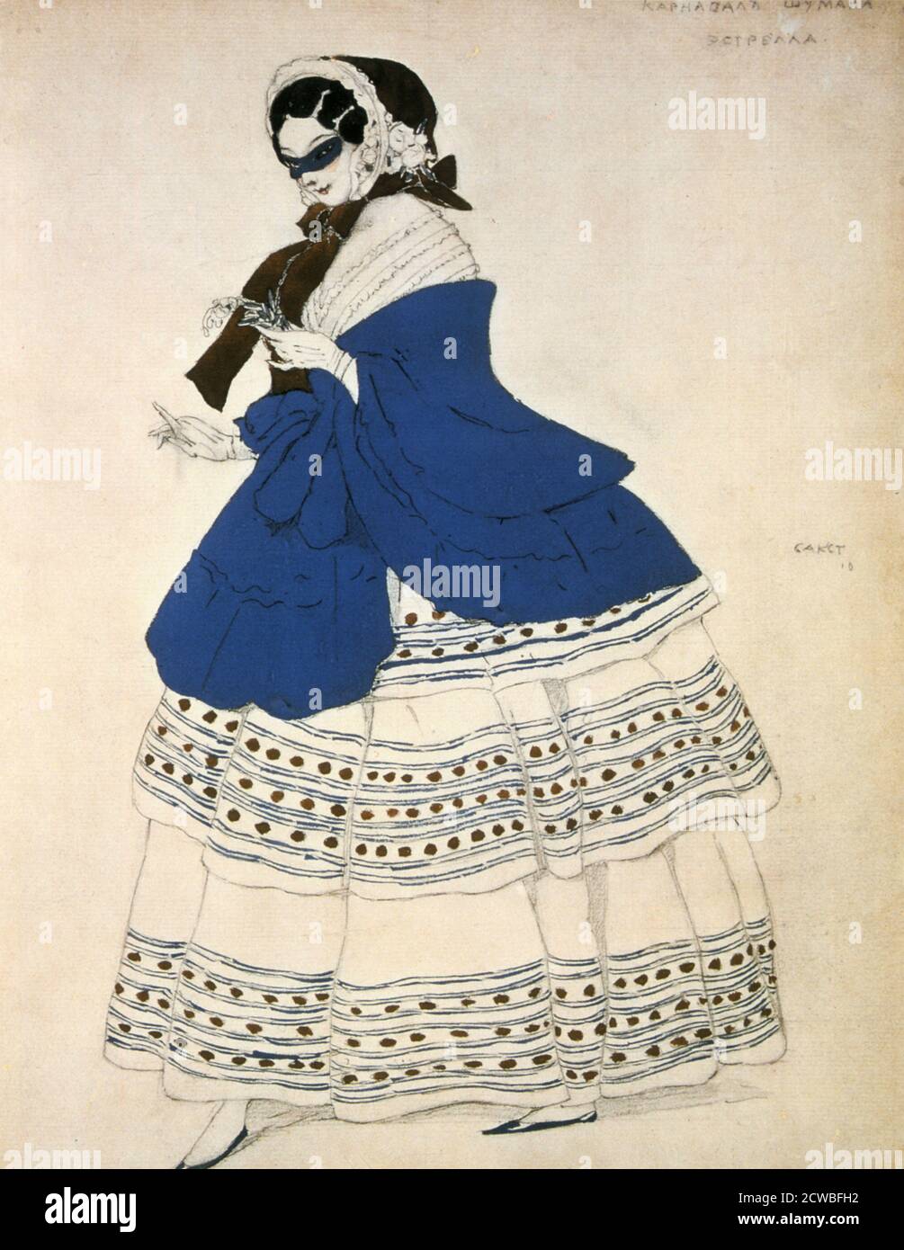 Estrella, Entwurf für ein Kostüm für das Ballett Karneval von Leon Bakst, komponiert von Robert Schumann, 1919. Von der Eremitage Museum, St. Petersburg, Russland. Stockfoto