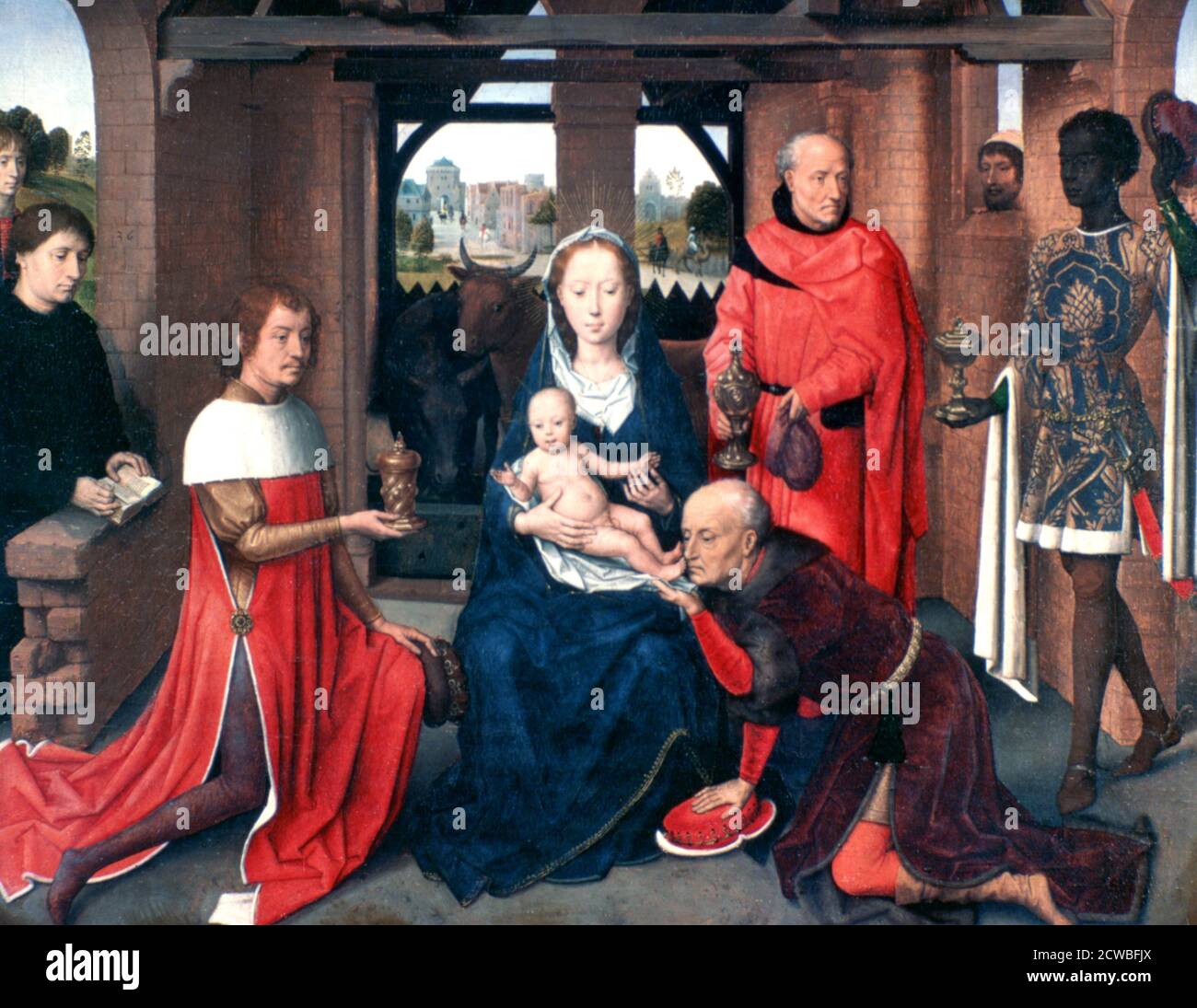 Anbetung der Könige, Triptychon', Zentralfeld, c1453-1494. Künstler: Hans Memling. Hans Memling war der führende Künstler in Brügge. Sein Werk ist stark von Rogier van der Weyden beeinflusst. Stockfoto