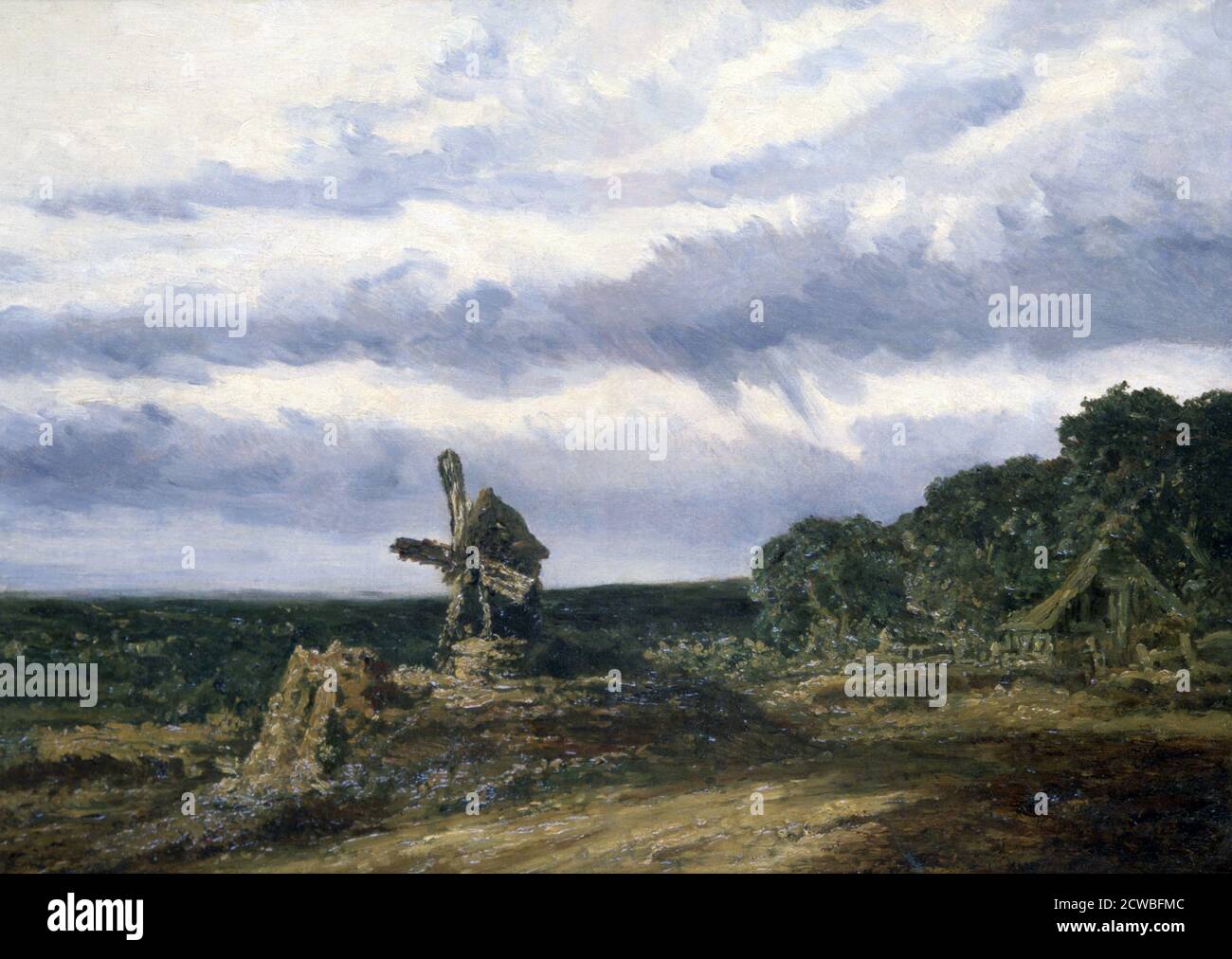 Landschaft mit einer Mühle', c1783-1843 Künstler: Georges Michel. Georges Michel (1763-1843) war ein französischer Landschaftsmaler. Michel war zu Lebzeiten praktisch unbekannt und arbeitete als Kopist und Restaurator. Stockfoto