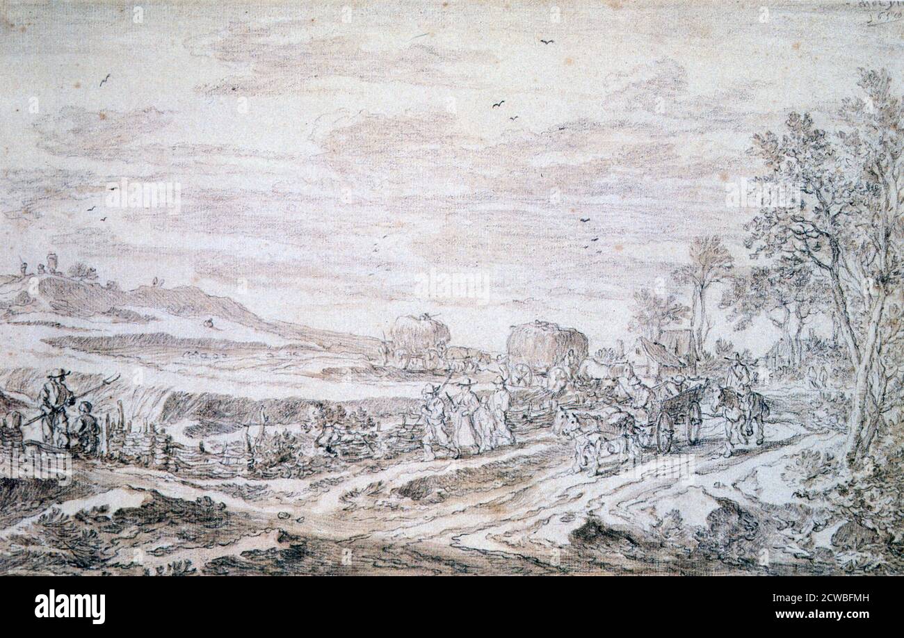 Landschaft mit Schnittern', c1615-1661. Künstler: Pieter Molijn. Pieter Molijn (1595-1661) war ein niederländischer Maler und Kupferstecher aus dem Goldenen Zeitalter, geboren in England. Stockfoto