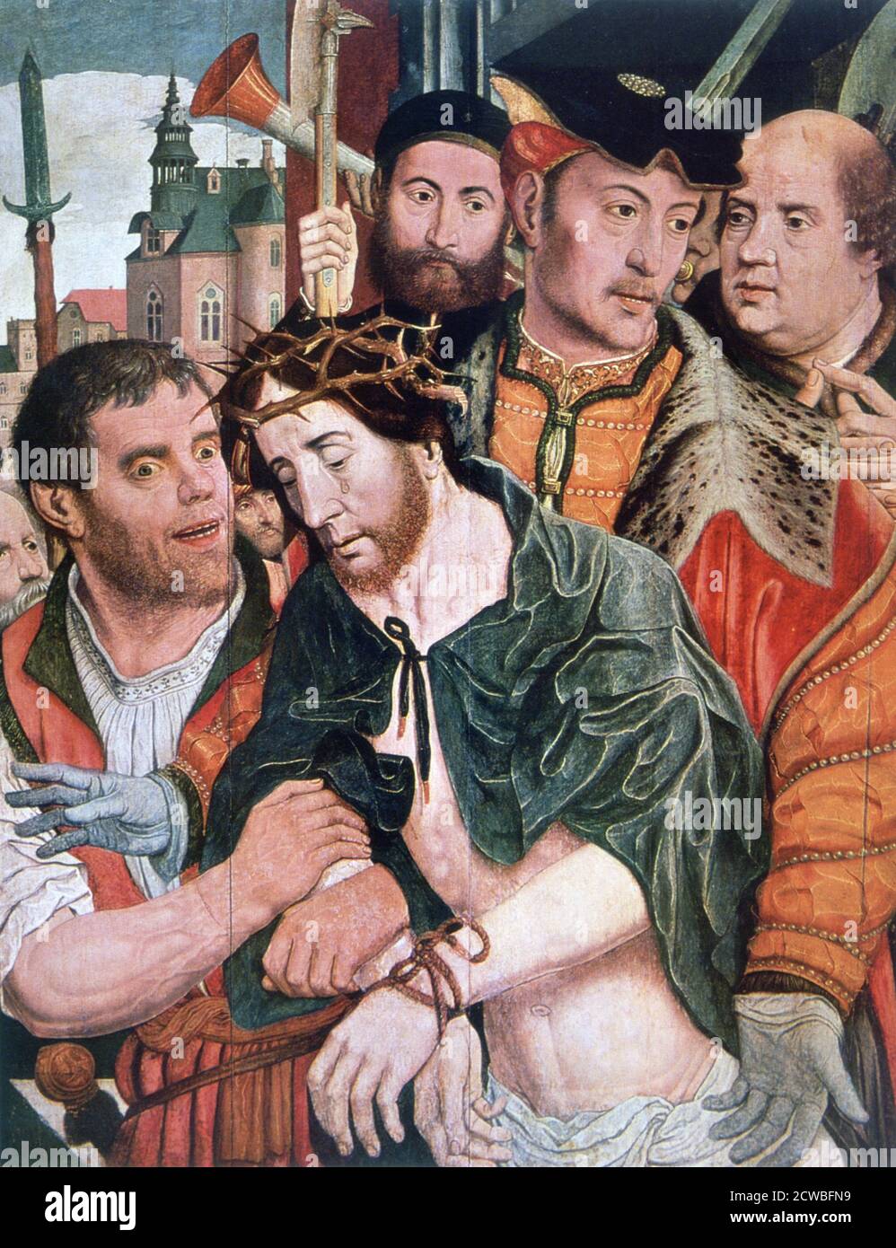 Ecce Homo', 1520. Künstler: Jan Mostaert. Jan Mostaert (1475-1555) war ein niederländischer Renaissance-Maler, der vor allem für seine religiösen Themen und Porträts bekannt ist. Stockfoto