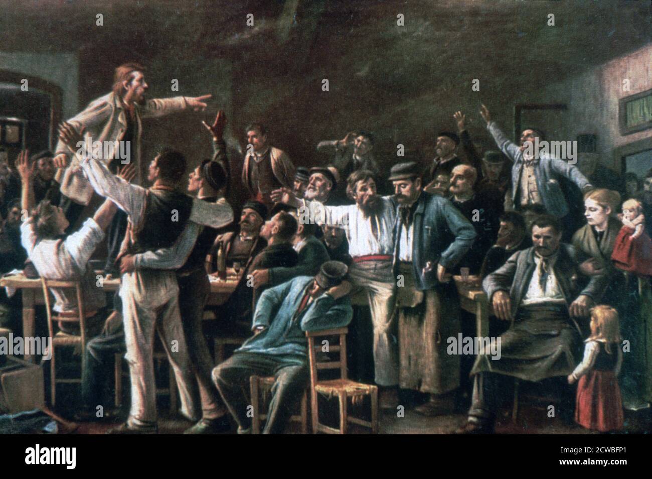 Strike“, 1895. Künstler: Mihaly Munkacsy. Mihaly Munkacsy (1844-1900) war ein ungarischer Maler. Mit seinen Genrebildern und großformatigen biblischen Gemälden erlangte er internationale Reputation. Stockfoto