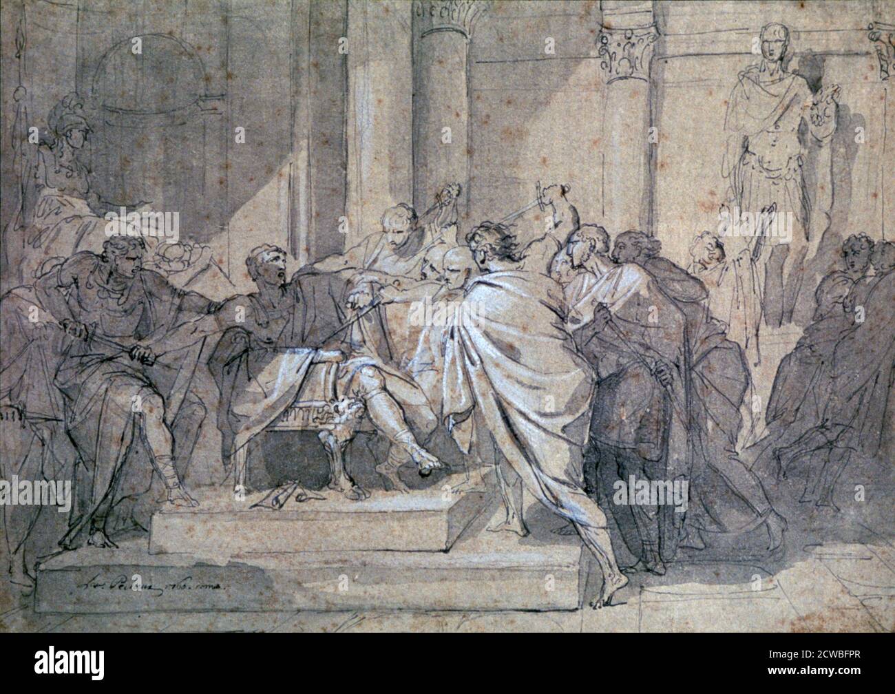 Ermordung von Julius Caesar', c1749-1821. Künstler: Laurent Pecheux. Laurent Pecheux (1729-1821) war ein in Frankreich geborener Maler, der in Rom und Norditalien tätig war und im neoklassizistischen Stil malte. Stockfoto