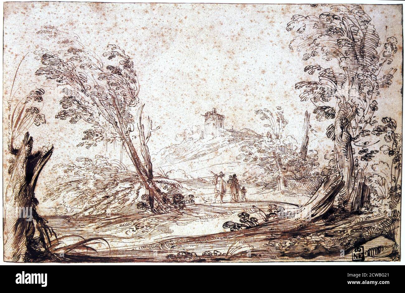 Landscape', von Guercino 17. Jahrhundert. Aus dem Budapester Museum der Schönen Künste, Ungarn. Stockfoto