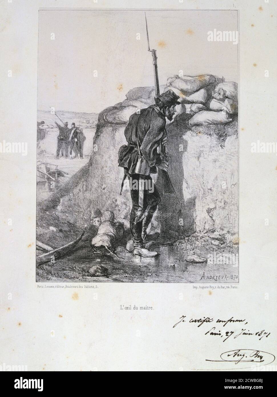 Belagerung von Paris, Deutsch-Französischen Krieg, 1870 (1871). Ein französischer Soldat auf Wache in einen Graben. Nach der verheerenden Niederlage der Franzosen bei Sedan und der gefangennahme Napoleons III., die Preußen in Paris am 9. September 1870 umgeben. Die Stadt hielt trotz Hunger, Krankheiten und Kälte bis ein Bombardement mit schweren Belagerung Gewehren führte zu seiner Kapitulation am 28. Januar 1871. Aus einer privaten Sammlung. Stockfoto