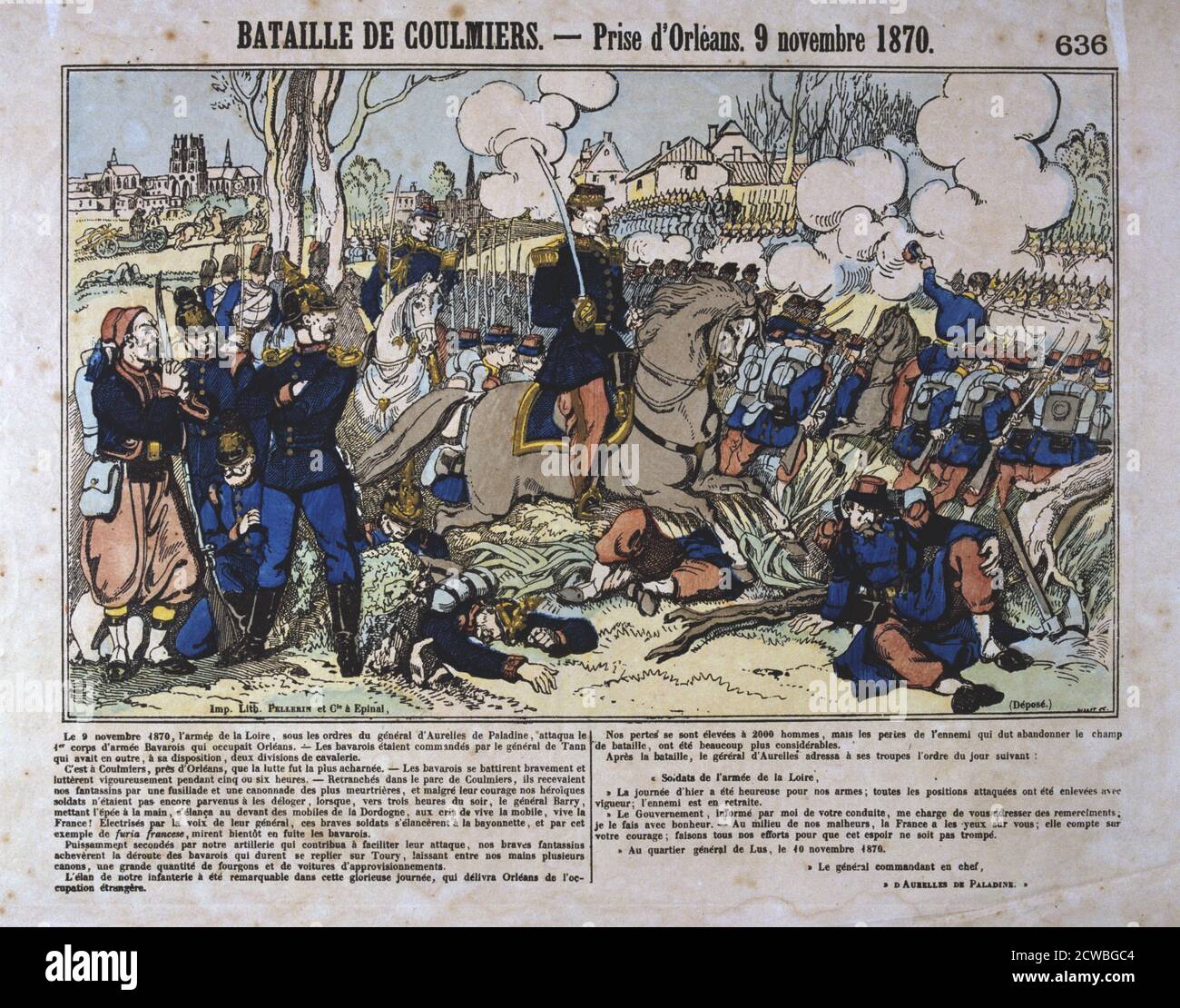 Schlacht von Coulmiers, Deutsch-Französischen Krieg, 9. November 1870. Die Franzosen besiegten eine Bayerische Armee bei Coulmiers, die es Ihnen ermöglichen, die Stadt in der Nähe von Orleans zu erfassen. Durch frische Truppen verstärkt, die Deutschen eroberte die Stadt am 4. Dezember. Aus einer privaten Sammlung. Stockfoto