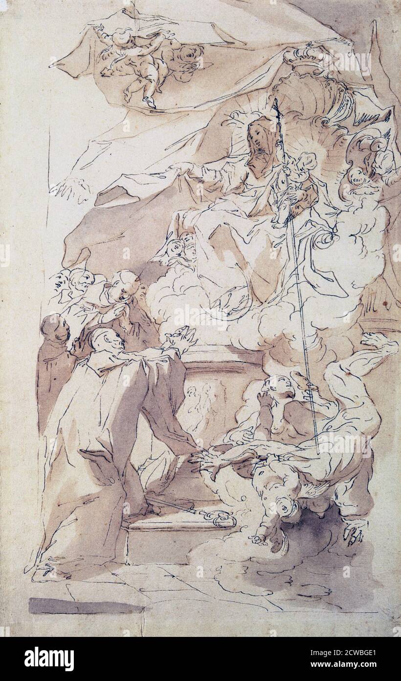 Die Jungfrau und das Jesuskind mit dem heiligen Bernhard von Paul Troger, 18. Jahrhundert. Aus der Sammlung des Kunstmuseums, Budapest, Ungarn. Stockfoto