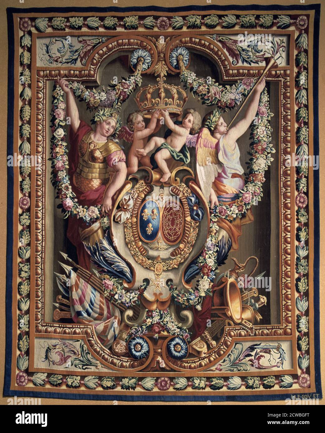 Wandteppich von Charles le Brun, 1715-1716. Direktor der Gobelins Tapisserie Manufaktur, Charles Le Brun, französischer Maler der Barockzeit, 1619-1690. Seide und Wolle, H: 11 ft. 4 1/2 Zoll; W: 8 Fuß 9 1/4 Zoll, Stockfoto