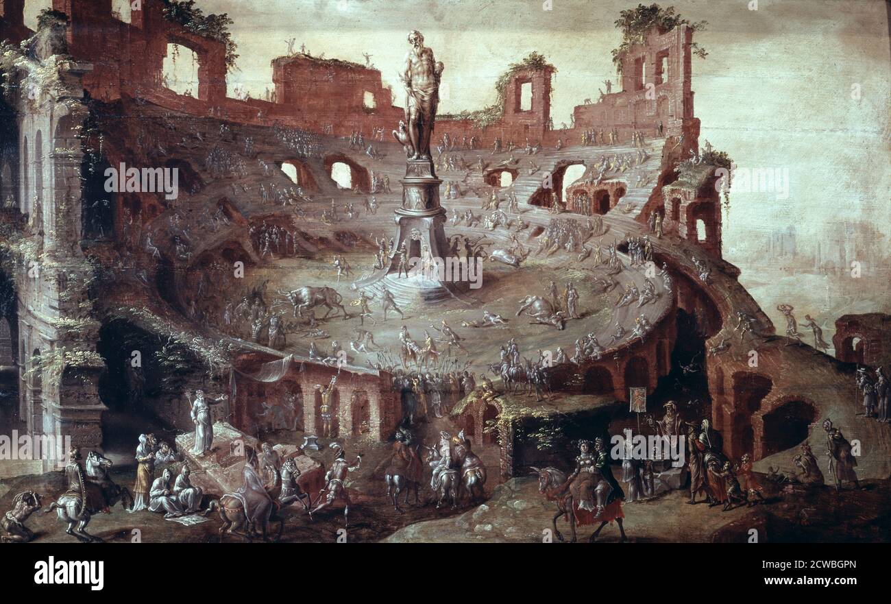 Stierkampf a l'Antique' von Maerten van Heemskerck, 1552. Aus der Sammlung des Musée des Beaux-Arts, Lille, Frankreich. Stockfoto