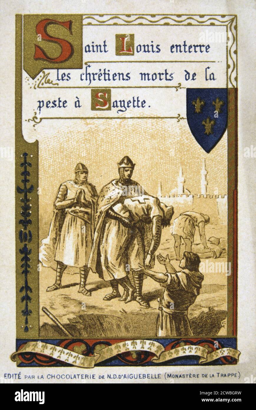 Szene aus dem Leben von Bertrand du Guesclin, (19. Jahrhundert). Saint Louis begräbt Christen, die an der Pest gestorben sind an sayette. Bertrand du Guesclin (c 1320-1380) trat in den Dienst von Karl von Blois, Herzog von Bretagne, gegen die eindringenden Englischen kämpfen. Er wurde im Jahre 1354 zum Ritter geschlagen und diente später König Karl V. von Frankreich, der ihn Leutnant der Normandie und Graf von Longueville. In der Schlacht von Auray (1364), Du Guesclin wurde Freigekauft nach der Gefangennahme durch die Englischen und LED-Söldner in Spanien, wo er für Heinrichs von Trastamara gegen seinen Halbbruder gekämpft, Peter der Cru Stockfoto