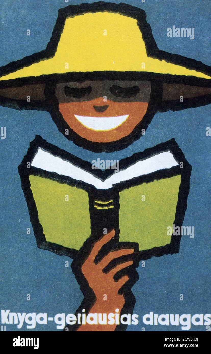 Plakat zur Alphabetisierung 'Bücher sind ein bester Freund'; Litauen 1962 Stockfoto