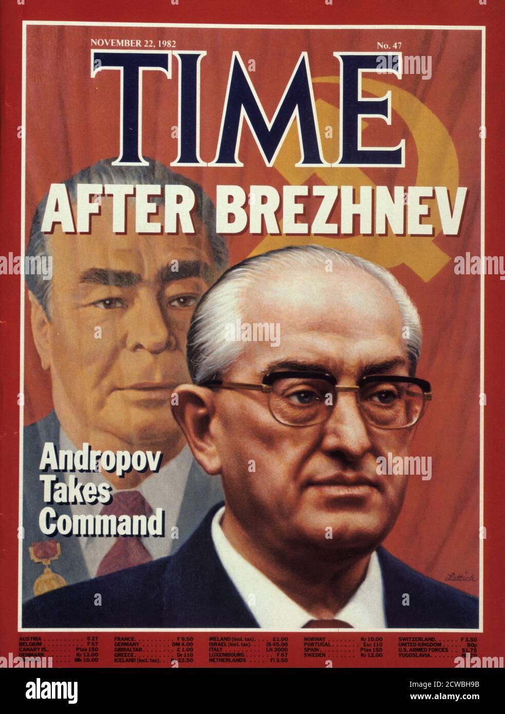 Time Front Cover, 1982. Juri Andropow ersetzt Leonid Breschnew als sowjetischen Führer. Stockfoto
