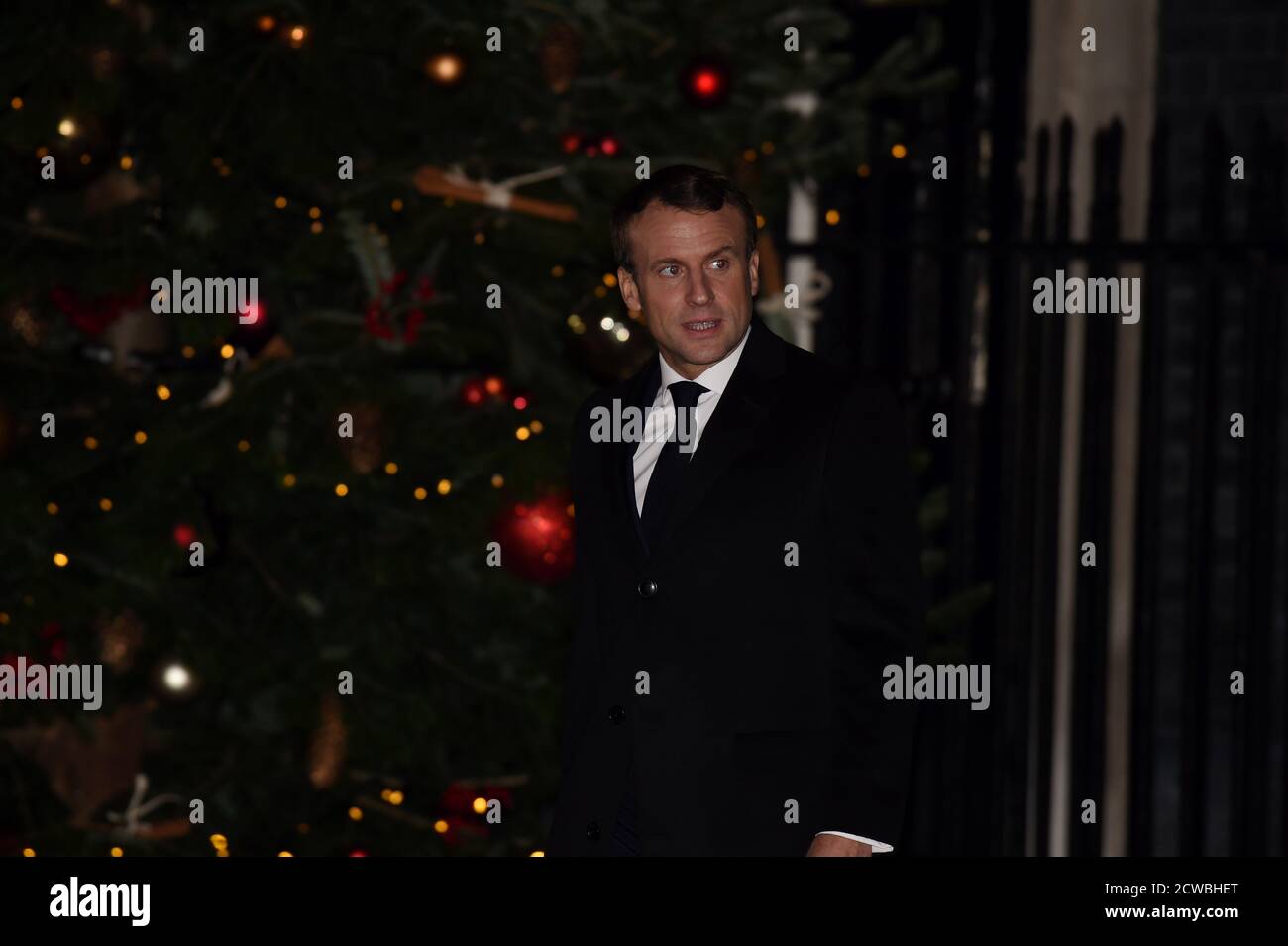 Foto von Emmanuel Macron, Präsident Frankreichs, beim NATO-Gipfel in London, Dezember 2019. Stockfoto