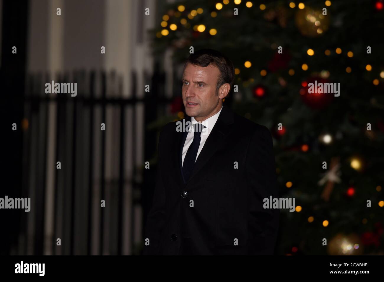 Foto von Emmanuel Macron, Präsident Frankreichs, beim NATO-Gipfel in London, Dezember 2019. Stockfoto