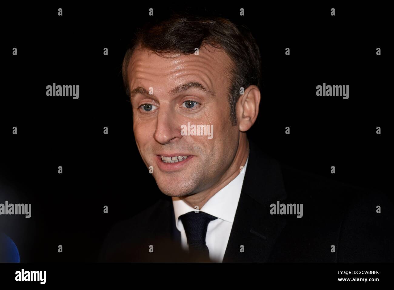 Foto von Emmanuel Macron, Präsident Frankreichs, beim NATO-Gipfel in London, Dezember 2019. Stockfoto