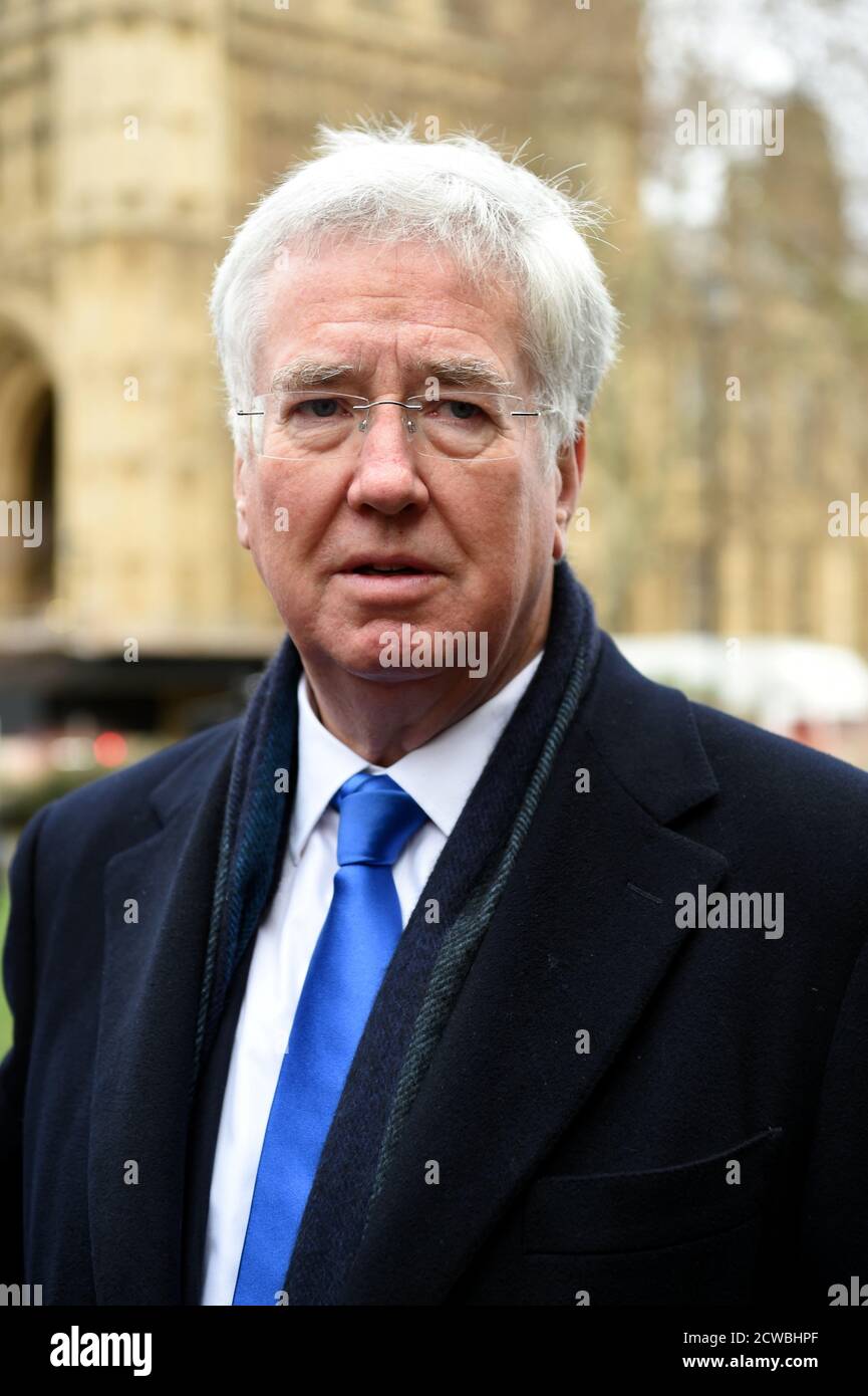 Foto von Michael Fallon. Sir Michael Cathel Fallon (1952), britischer Politiker der Konservativen Partei, der von 1997 bis 2019 Mitglied des Parlaments für Sevenoaks war, nachdem er zuvor von 1983 bis 1992 Abgeordneter für Darlington war Stockfoto