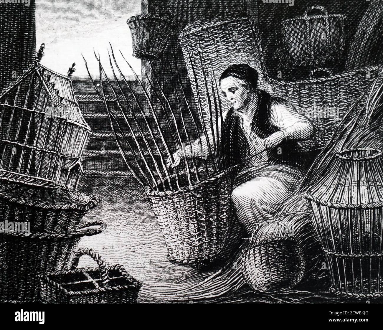 Gravur einer Frau, die Körbe aus Osiers, Isle of Ely. Stockfoto