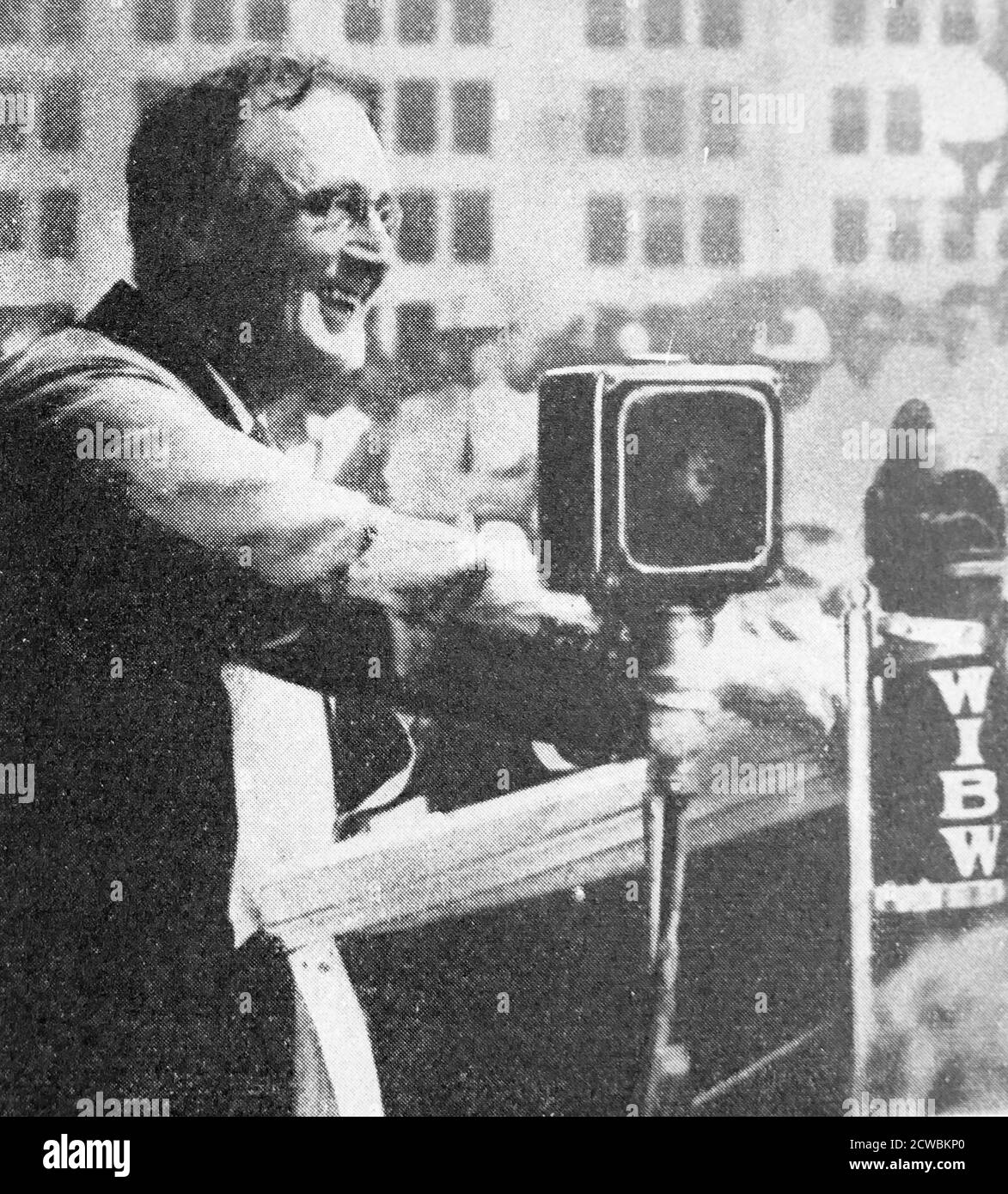 Schwarzweiß-Foto des US-Präsidenten Franklin D. Roosevelt (1882-1945) während eines Wahlkampfs. Stockfoto