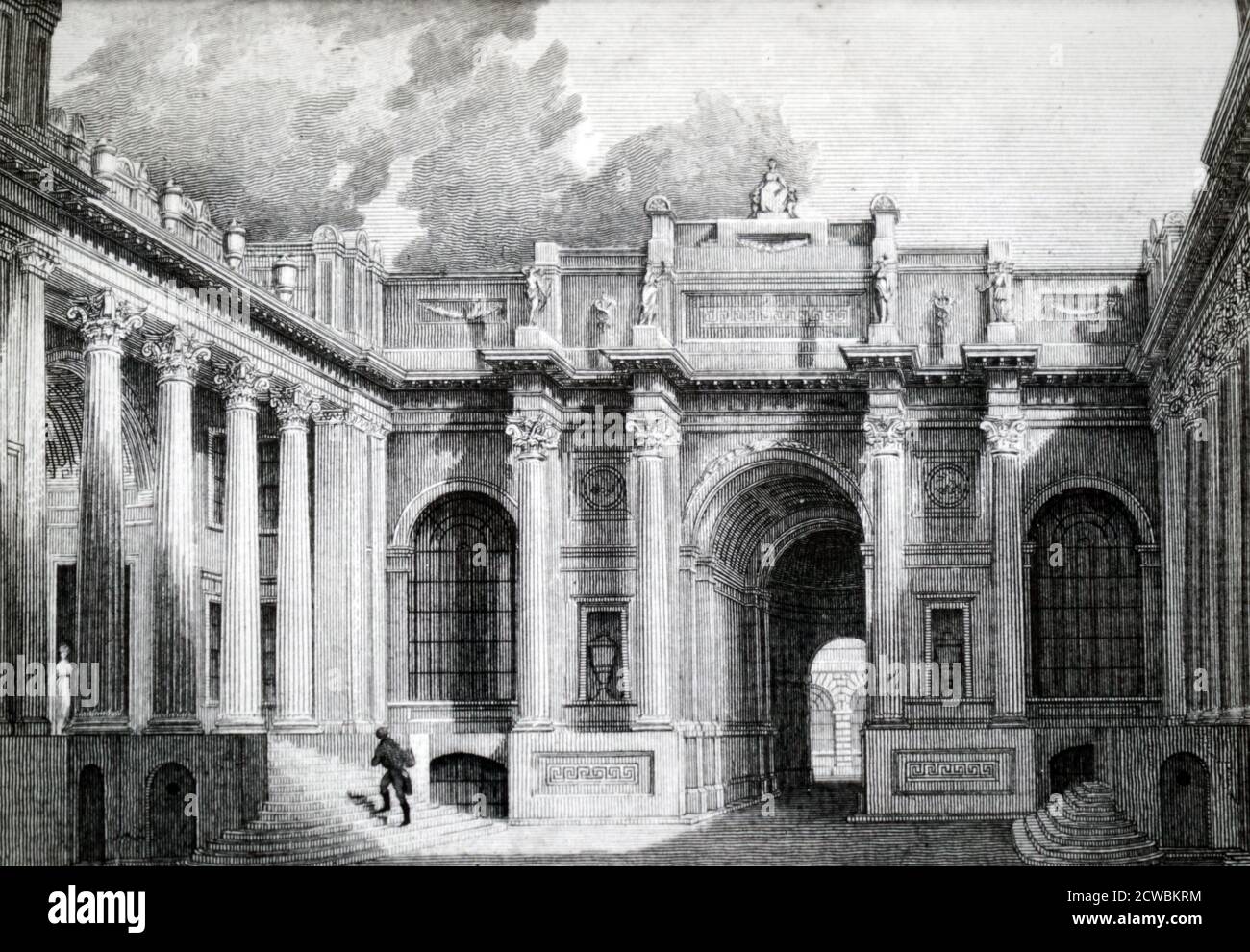 Gravur mit Darstellung von Lothbury Court, Bank of England. Stockfoto