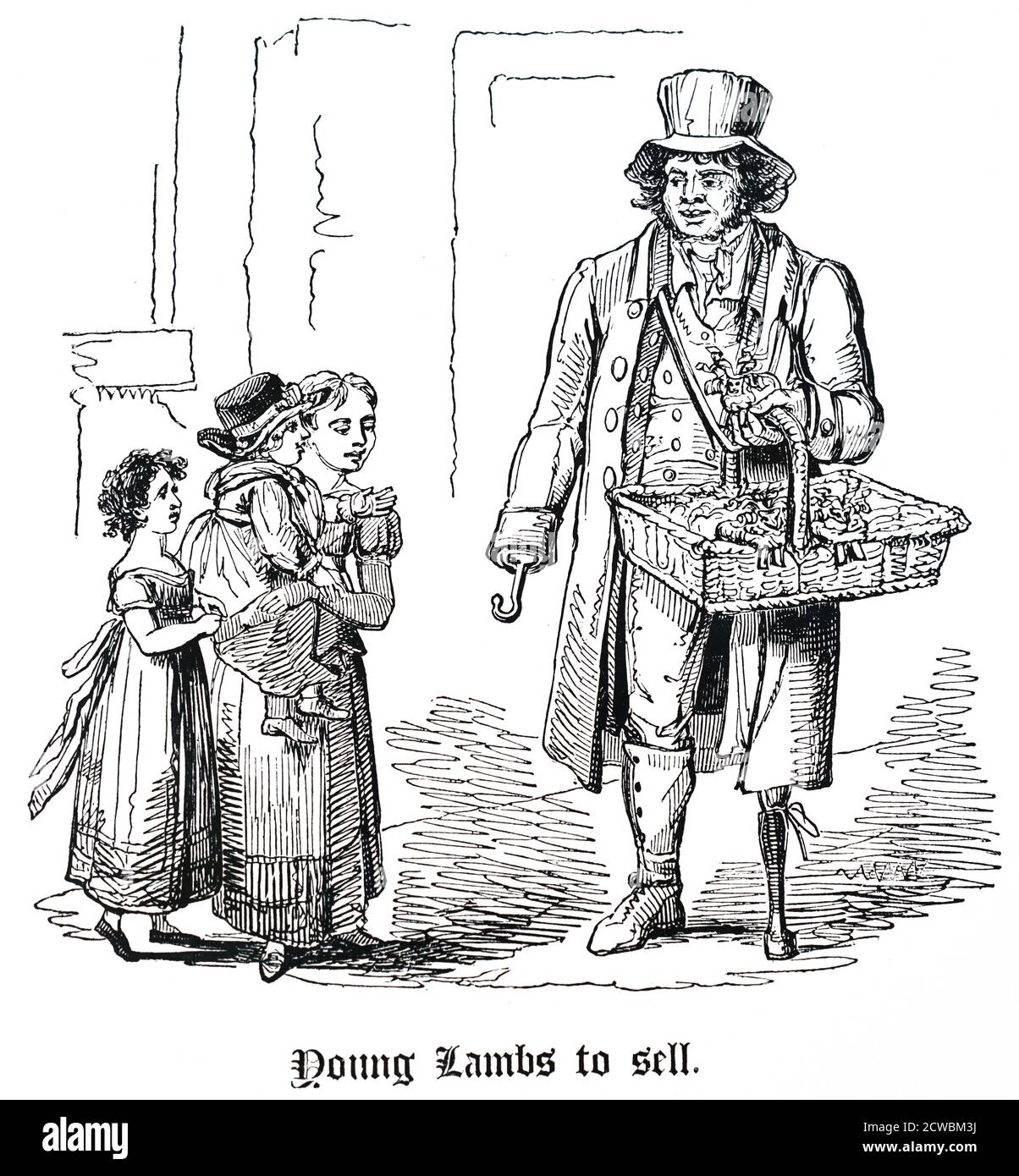 Gravur mit William Liston, Veteran der Kampagne 1799 in Holland, der eine bekannte Figur im Verkauf von Kinderspielzeug in den Londoner Straßen wurde. Stockfoto