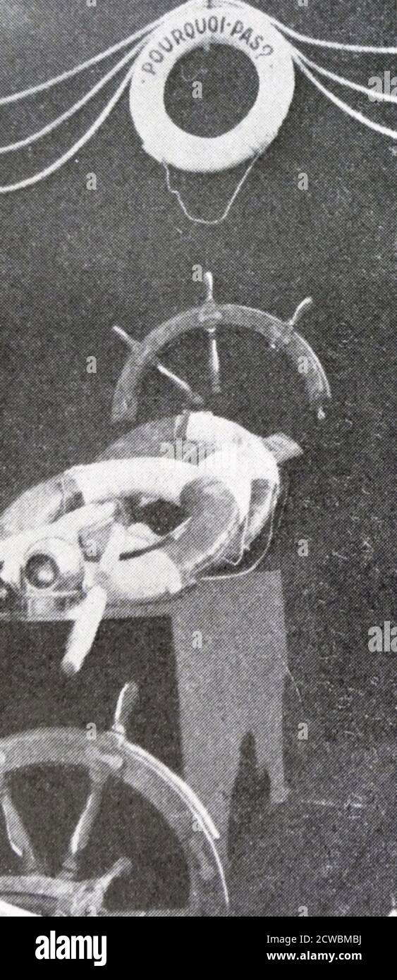 Schwarz-Weiß-Foto zum Wrack des Schiffes Pourquois-Pas? Nahe Island, angeführt von Jean-Baptiste Charcot (1867-1936); die Pourquois-Pas? Stockfoto