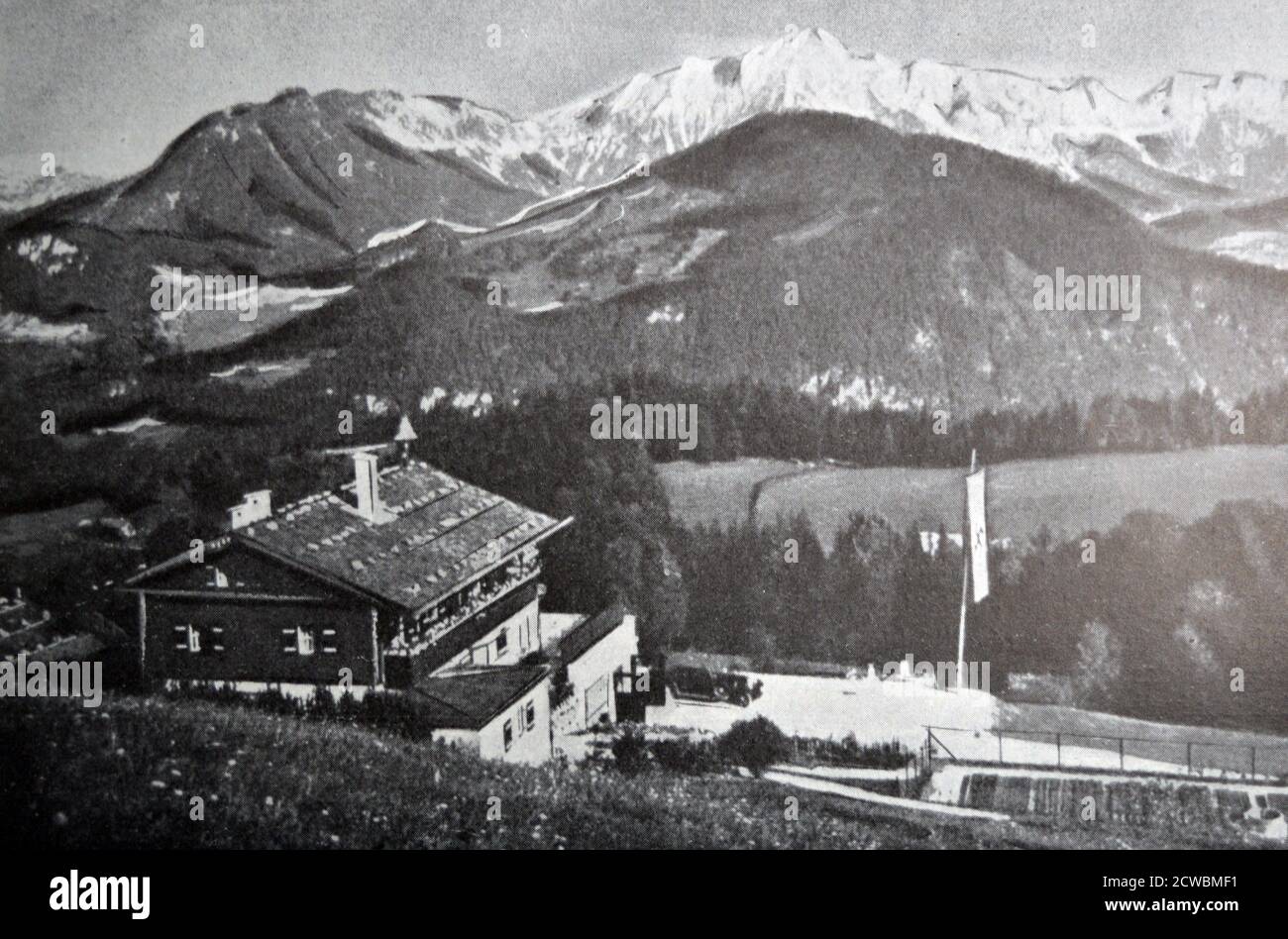 Schwarz-Weiß-Fotografie des Berghofs, Hitlers Residenz am Obersalzberg, wo er am 12. Februar 1938 den österreichischen Bundeskanzler Kurt Schuschnigg (1897-1977) traf. Stockfoto