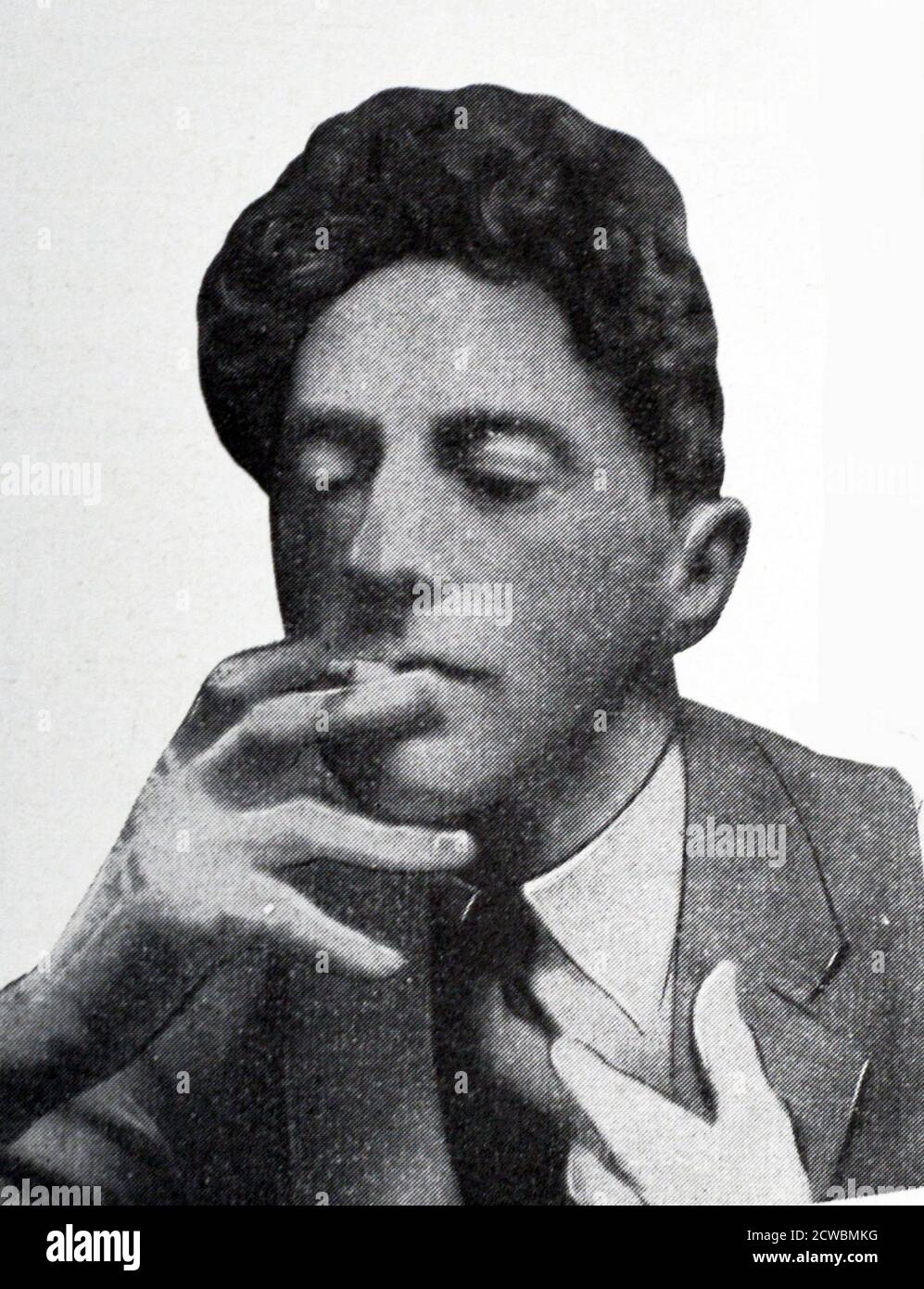 Schwarz-Weiß-Fotografie von Jean Cocteau (1889-1963), französischer Dichter, Dramatiker, Schriftsteller, Designer-Filmemacher, bildender Künstler und Kritiker. Stockfoto