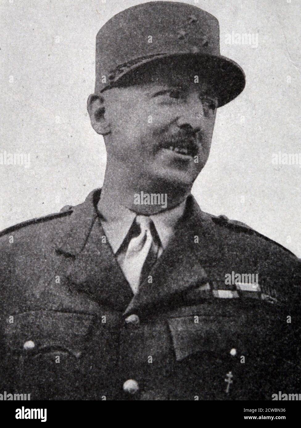 Schwarz-Weiß-Fotografie des Zweiten Weltkriegs (1939-1945); Porträt des französischen Generals Marie-Pierre Koenig (1898-1970), des Helden von Bir-Hakeem, wurde nach der Landung der Alliierten Kommandant der französischen Innenstreitkräfte. Stockfoto