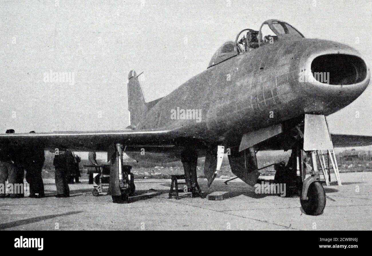 Schwarz-Weiß-Fotografie eines französischen Kampfjets der Nord 2200. Stockfoto