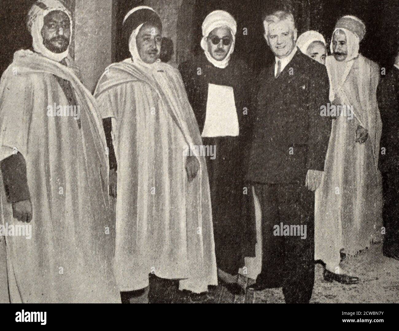 Schwarz-Weiß-Fotografie von drei großen Führern; Marcel-Edmond Naegelen (1892-1978), Gouverneur von Algerien. Stockfoto