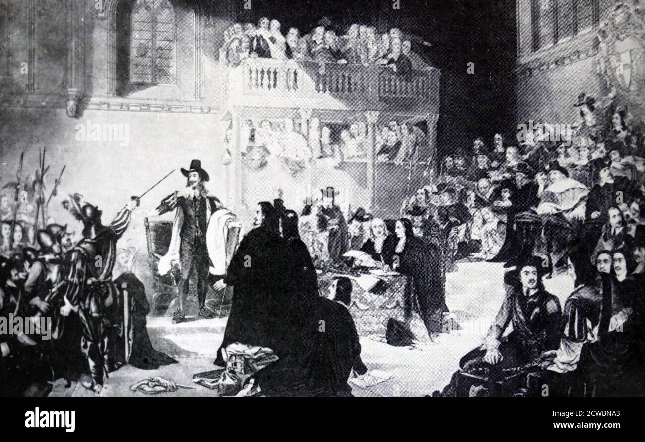 Abbildung des High Court of Justice, der vom Rump-Parlament eingerichtet wurde, um Charles I., König von England, Schottland und Irland, zu verklagen. Dies war ein Ad-hoc-Tribunal speziell für den Zweck der Versuch der König, obwohl der Name wurde für nachfolgende Gerichte. Stockfoto
