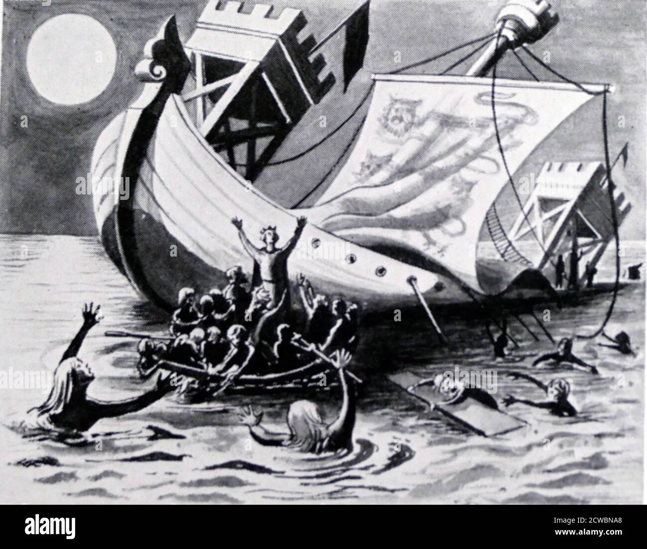 Abbildung zeigt das Weiße Schiff, ein Schiff, das 1120 im Ärmelkanal versank und William Adelin ertränkte, den einzigen legitimen Sohn von König Heinrich I. von England Stockfoto