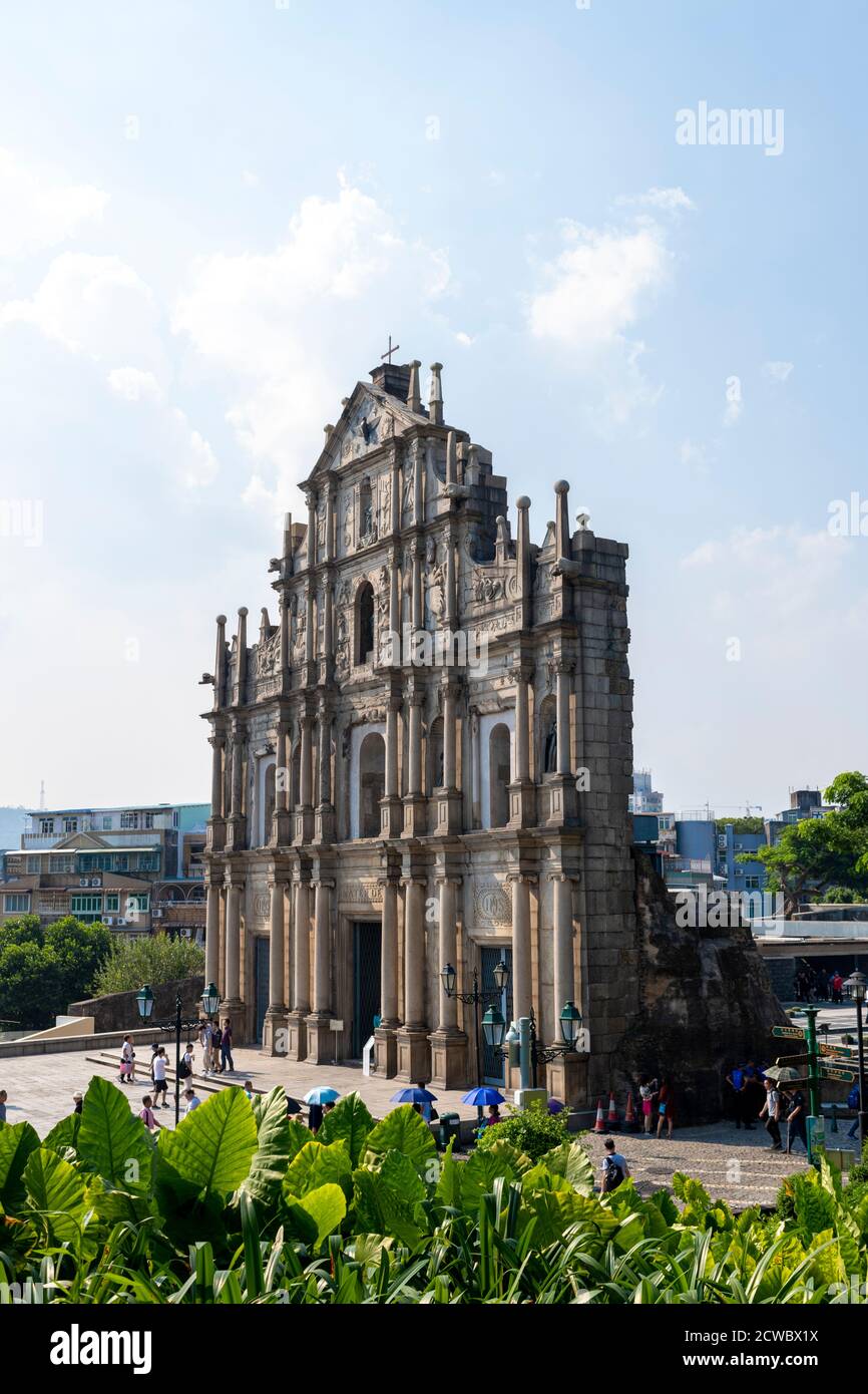 Fassade der St. Paul's Cathedral in Macau. Stockfoto