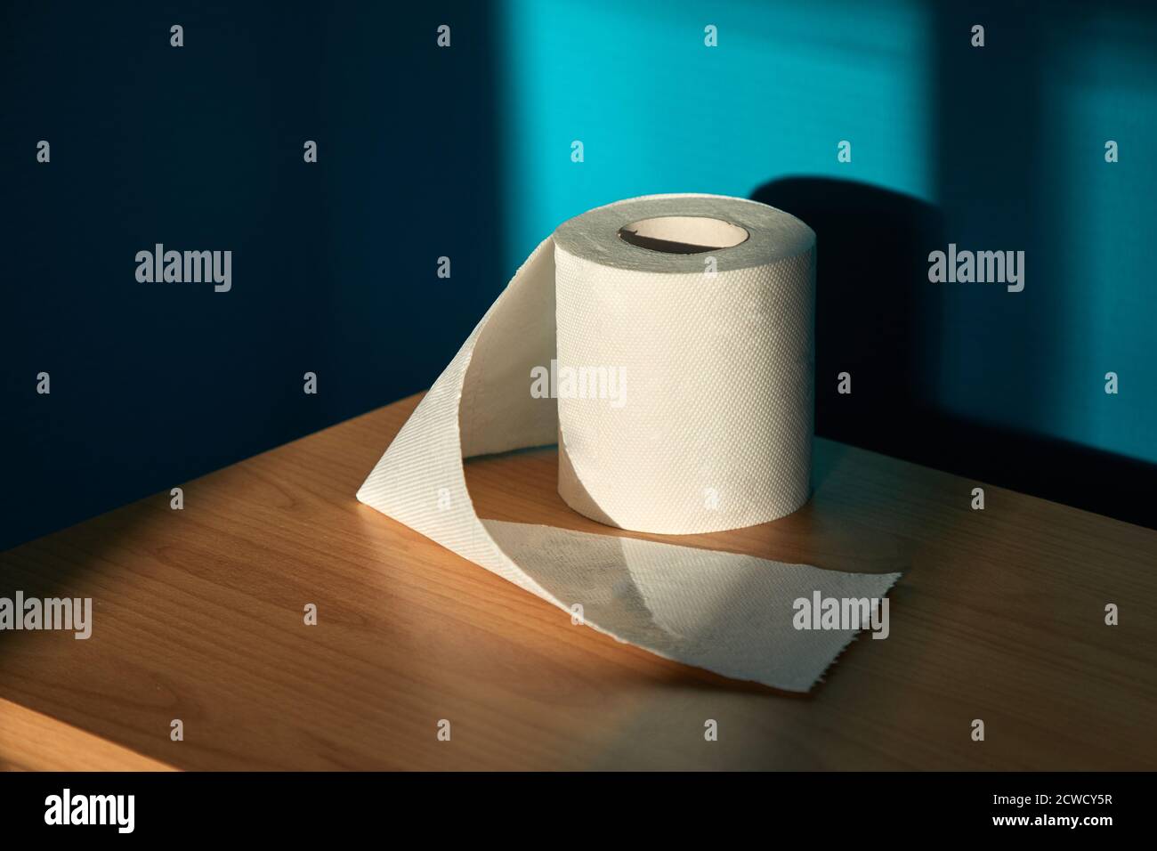 Toilettenpapier auf dem Regal und Sonnenlicht Stockfoto